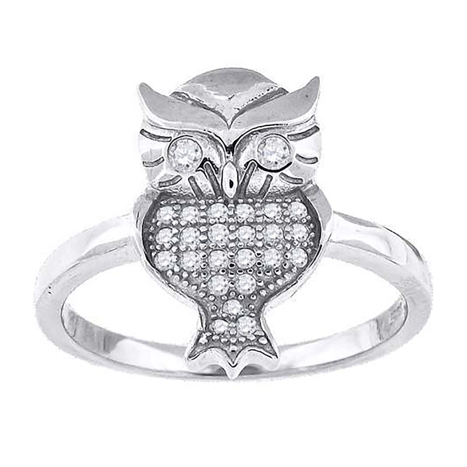 925 Sterling Silver Womens Cubic-Zirconia Owl Bird Fashion Ring Size 7 - SLV-52208