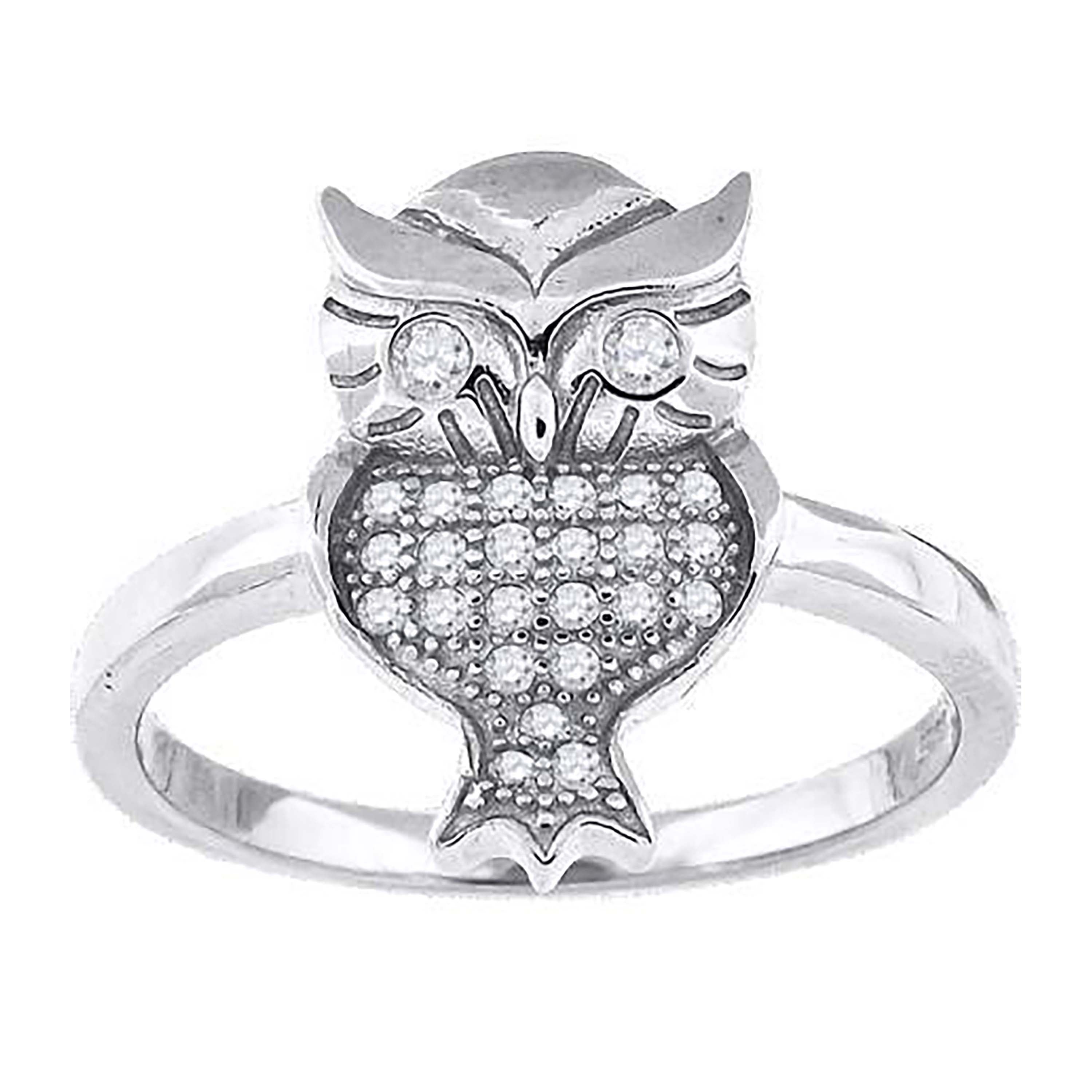 925 Sterling Silver Womens Cubic-Zirconia Owl Bird Fashion Ring Size 8 - SLV-52209