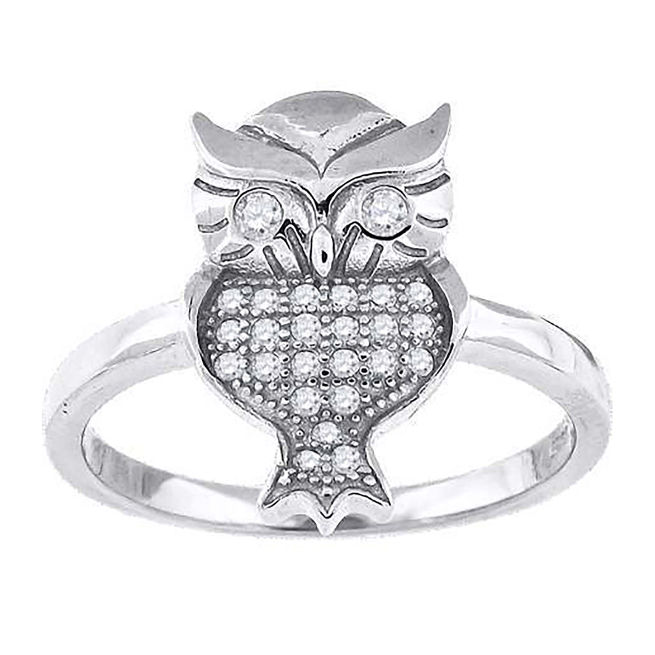 925 Sterling Silver Womens Cubic-Zirconia Owl Bird Fashion Ring Size 8 - SLV-52209