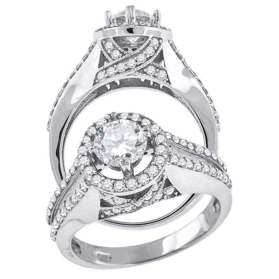 925 Sterling Silver Womens Cubic Zirconia Halo Engagement Ring Size 7