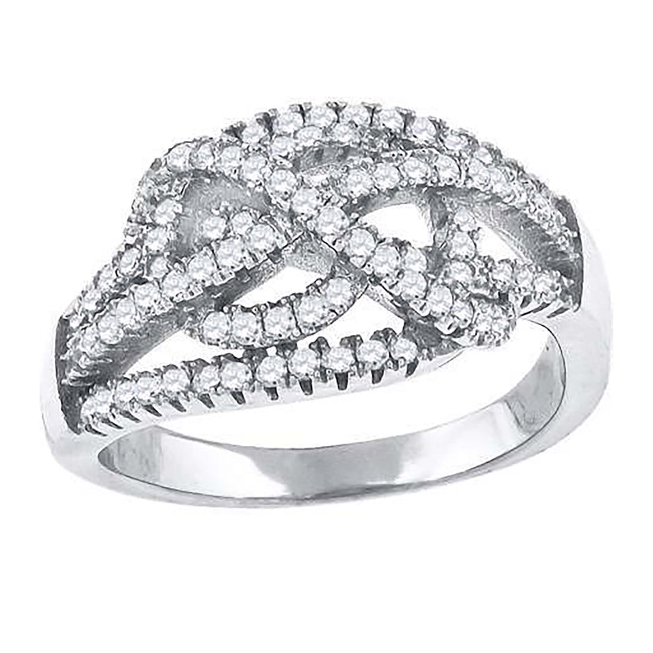925 Sterling Silver Womens Cubic-Zirconia Knotted Fashion Ring Size 7 - SLV-52243