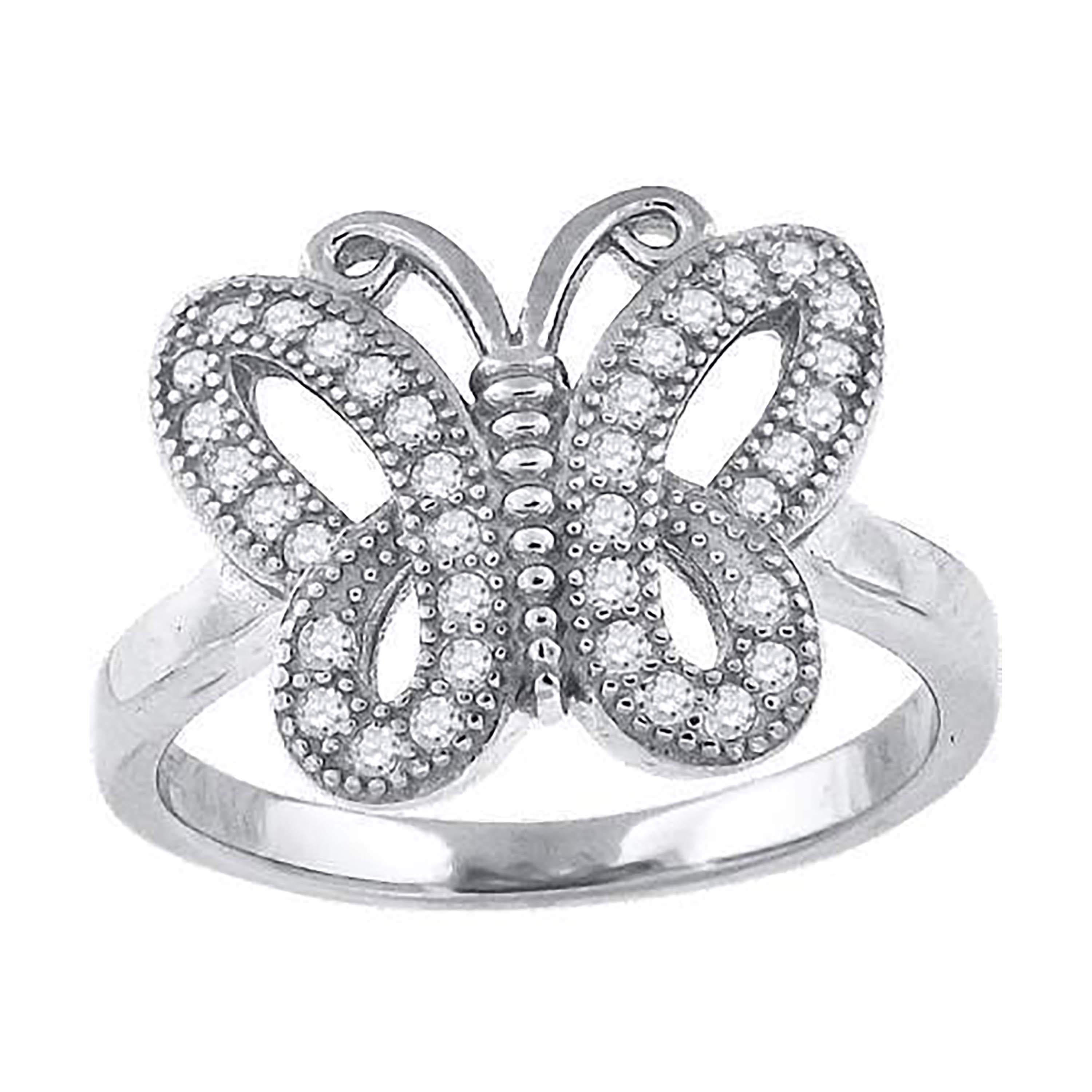 925 Sterling Silver Womens Cubic-Zirconia Butterfly Fashion Ring Size 6