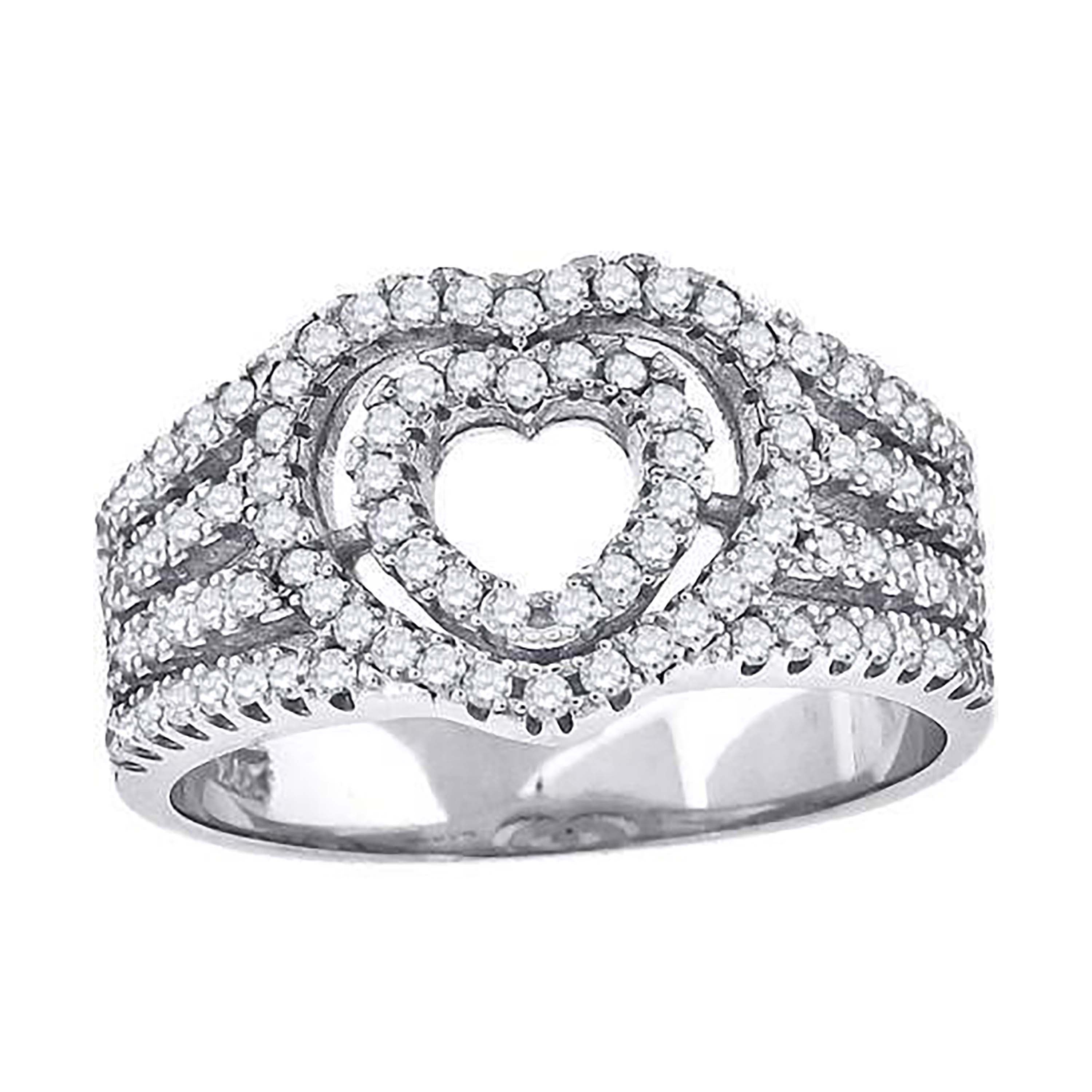 925 Sterling Silver Womens Cubic-Zirconia Heart Ring Size 6