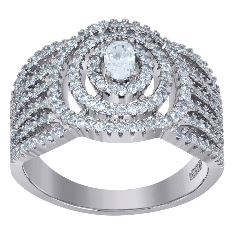 925 Sterling Silver Womens Oval Cubic-Zirconia Fashion Ring Size 9 - SLV-52450