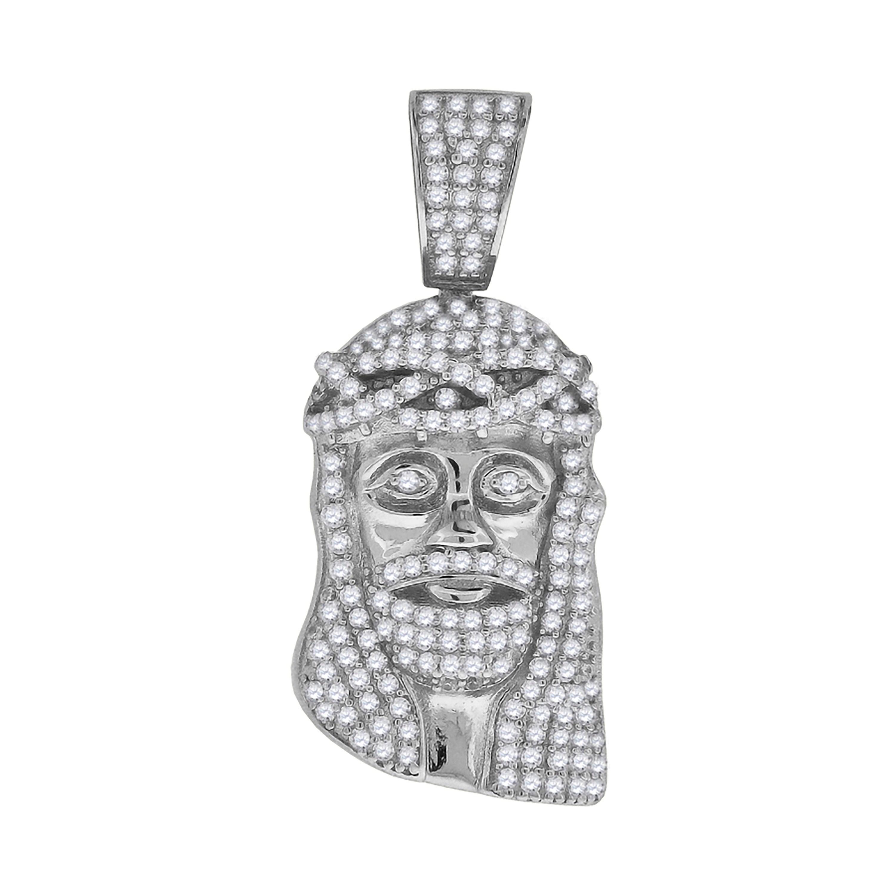 925 Sterling Silver Mens CZ Jesus Religious Charm Pendant