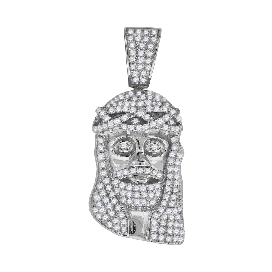 925 Sterling Silver Mens CZ Jesus Religious Charm Pendant