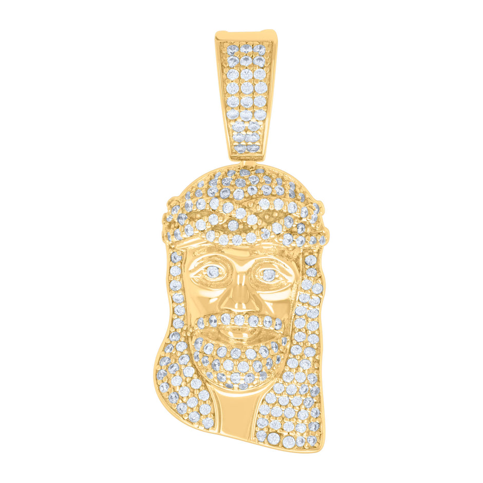 925 Sterling Silver Yellow-Tone Mens CZ Jesus Religious Charm Pendant