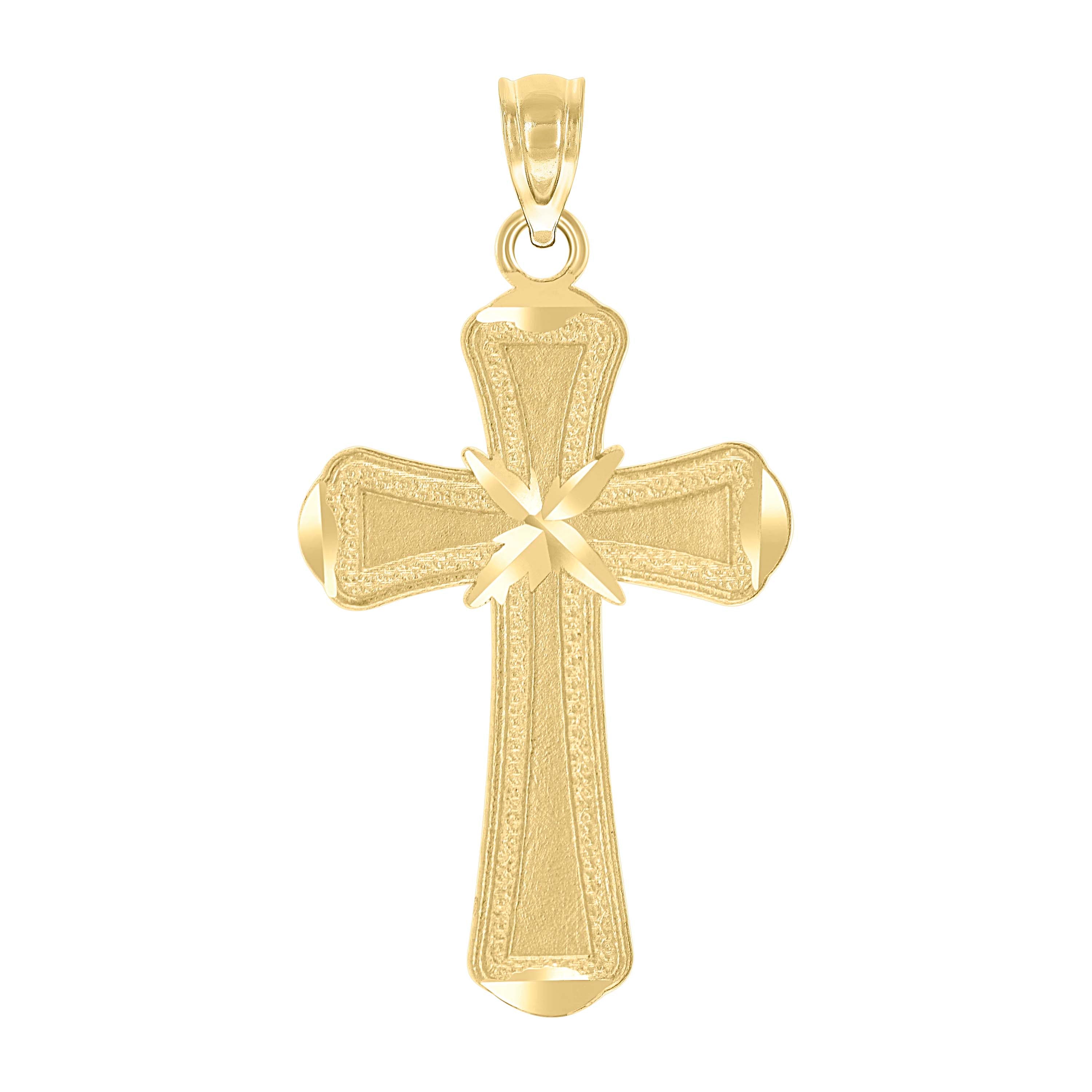 10kt Yellow Gold Diamond-Cut Brushed Unisex Cross Religious Charm Pendant