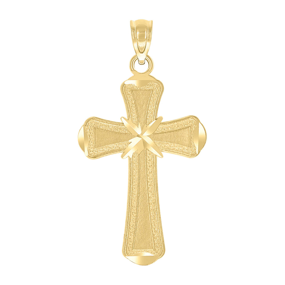10kt Yellow Gold Diamond-Cut Brushed Unisex Cross Religious Charm Pendant