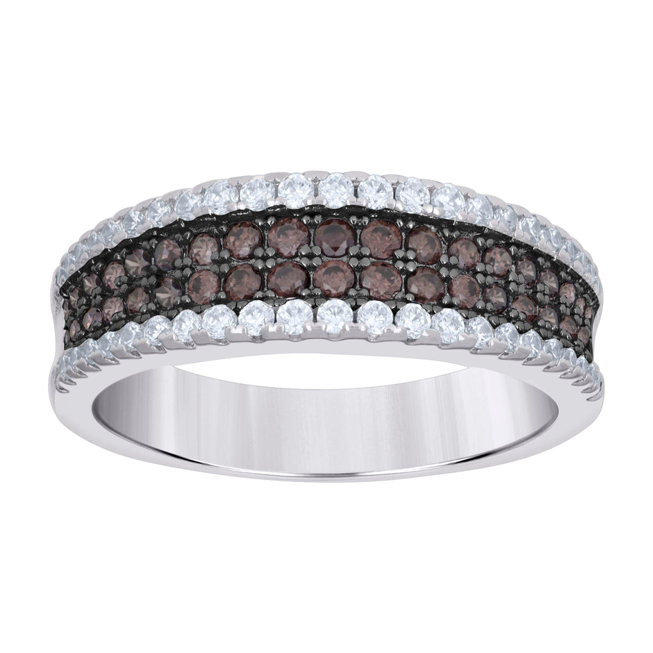 925 Sterling Silver Mens White Brown Cubic-Zirconia 4 Rows Wedding Band Ring Size 7