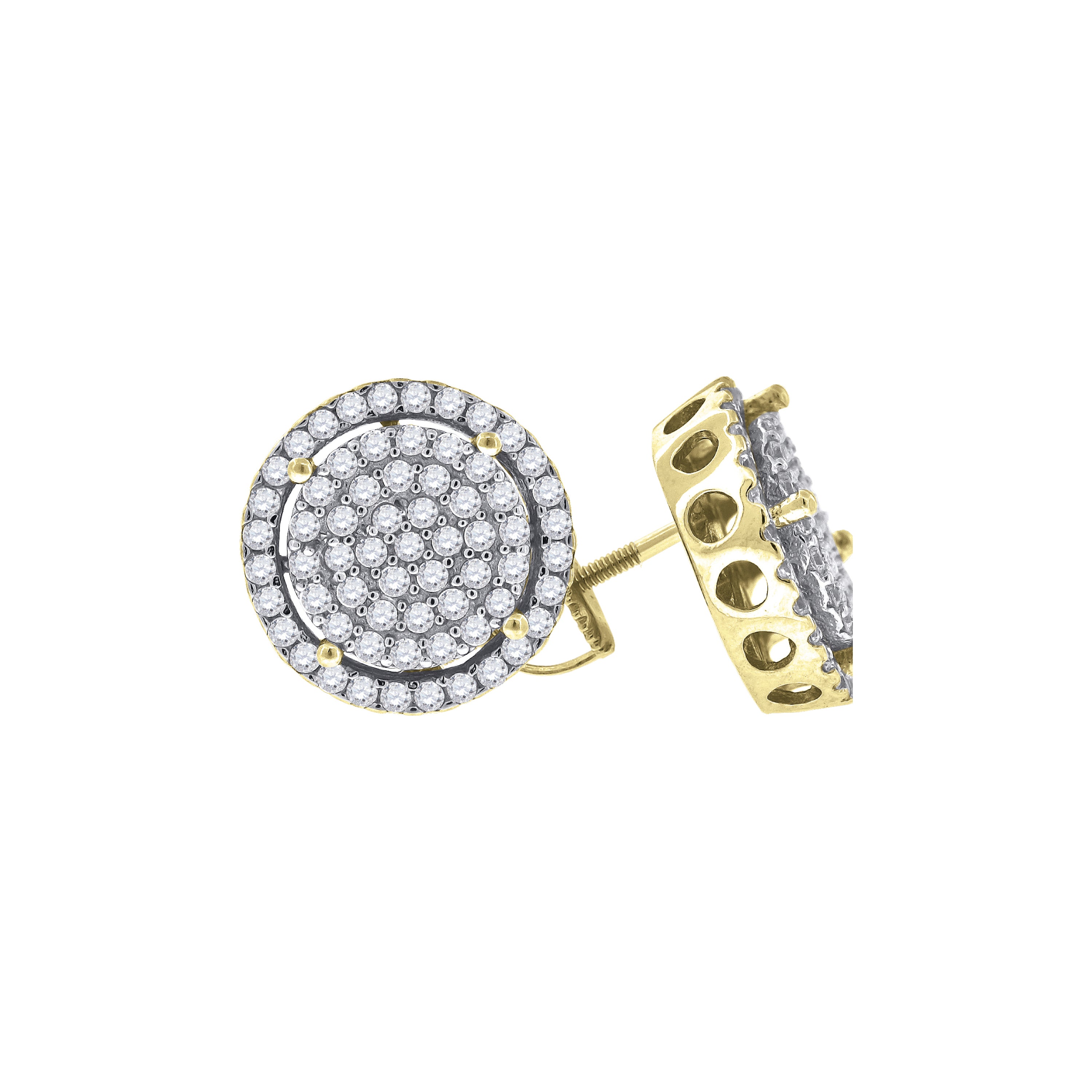 925 Sterling Silver Yellow-Tone Unisex Cubic Zirconia Round Stud Earrings