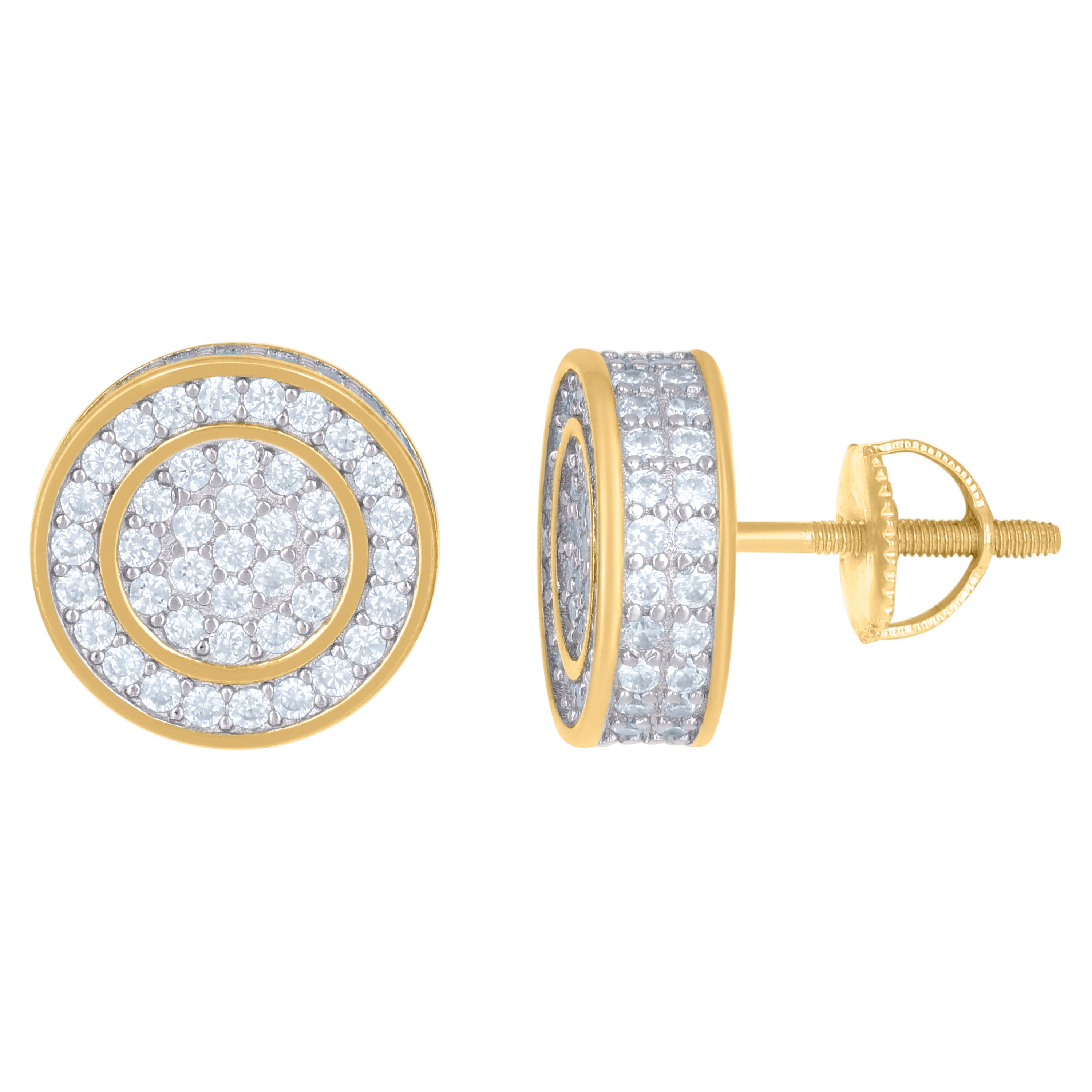 925 Sterling Silver Yellow-Tone Unisex Cubic Zirconia Round Stud Earrings