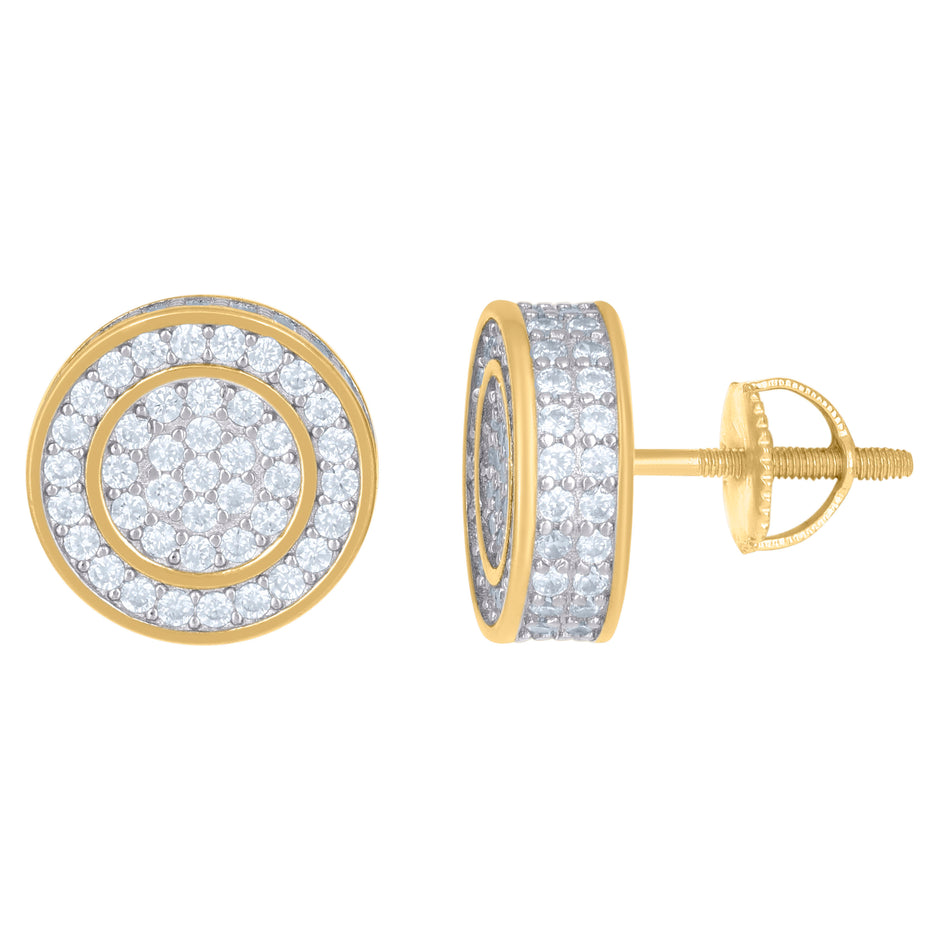 925 Sterling Silver Yellow-Tone Unisex Cubic Zirconia Round Stud Earrings