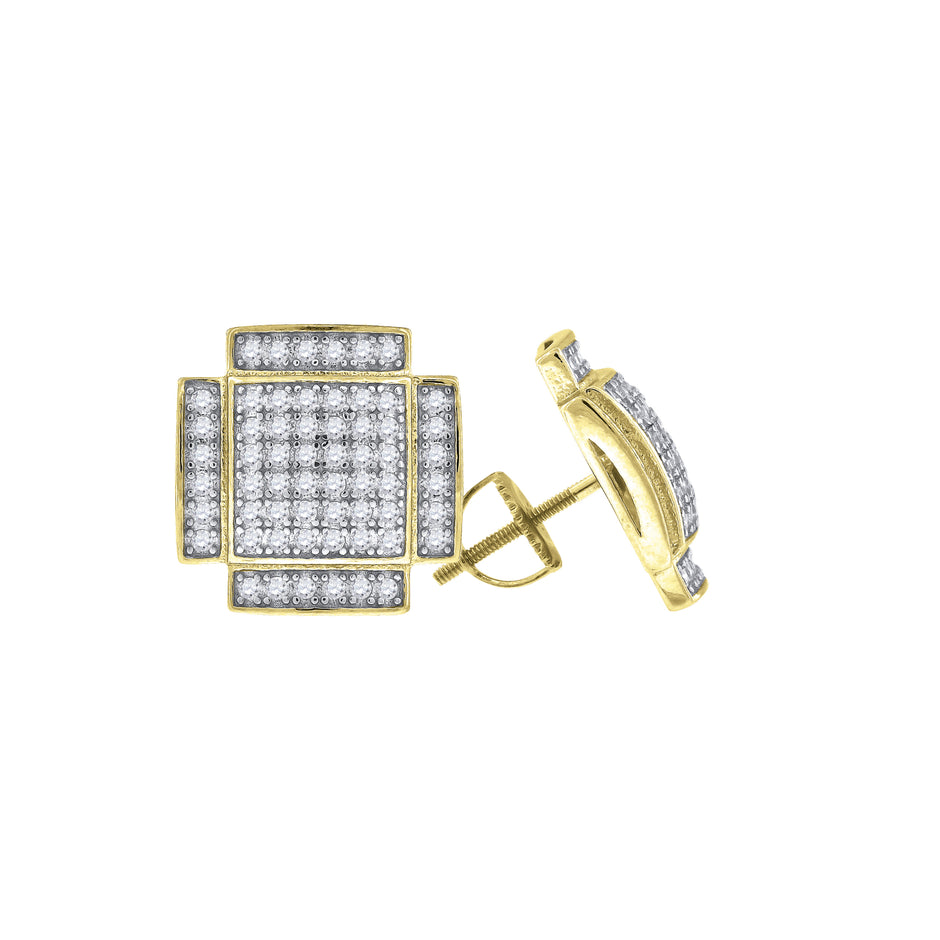 925 Sterling Silver Yellow-Tone Unisex Cubic Zirconia Square Stud Earrings