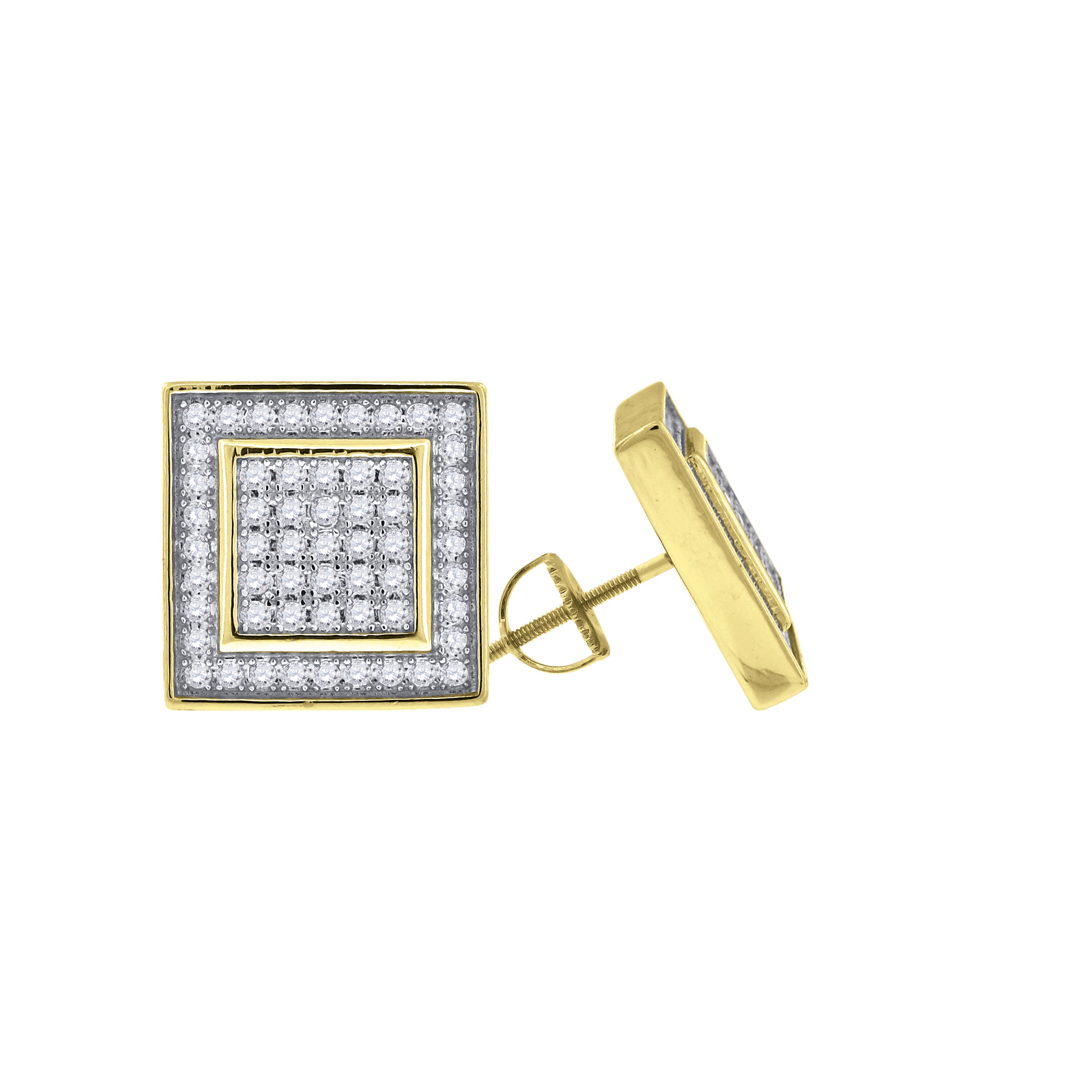 925 Sterling Silver Yellow-Tone Womens Cubic Zirconia Square Stud Earrings