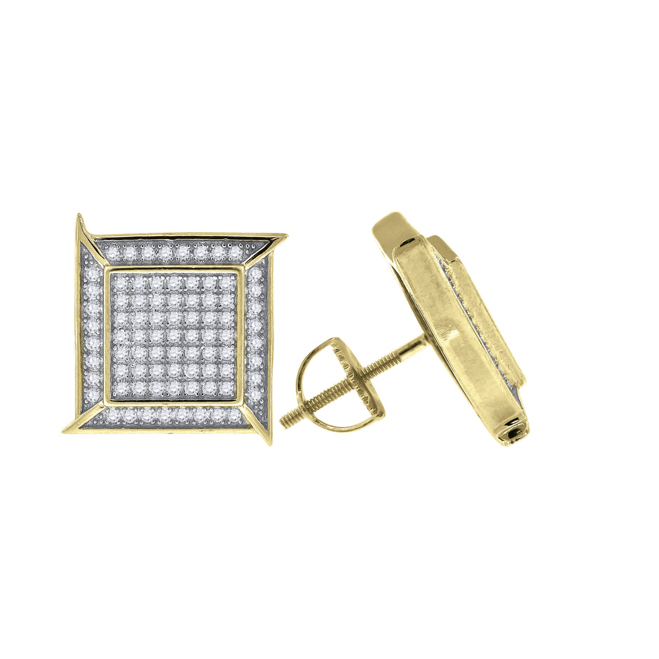 925 Sterling Silver Yellow-Tone Unisex Cubic Zirconia Square Stud Earrings