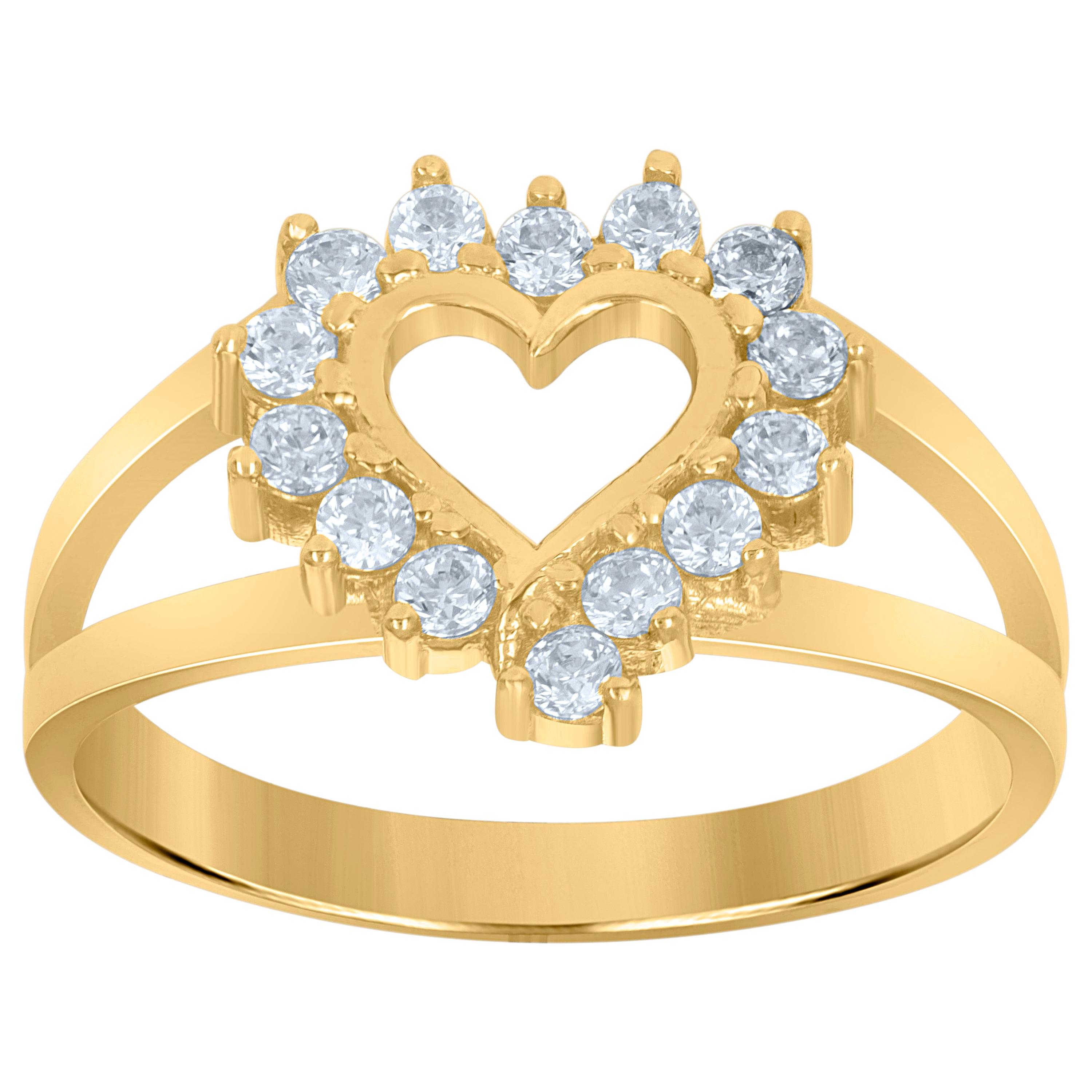 10kt Yellow Gold Womens Cubic Zirconia Heart Engagement Ring