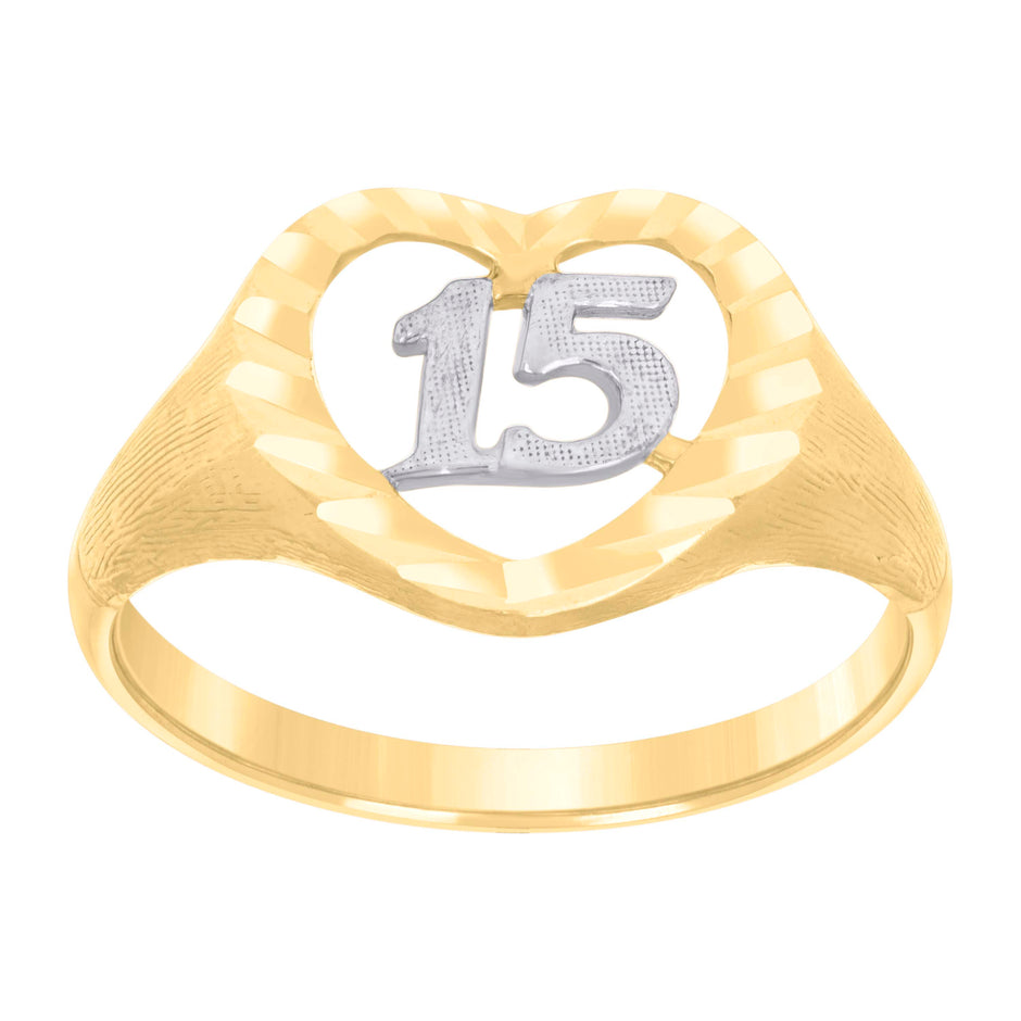 10kt Two-Tone Gold Womens Dc Textured 15 Anos Heart Band Ring