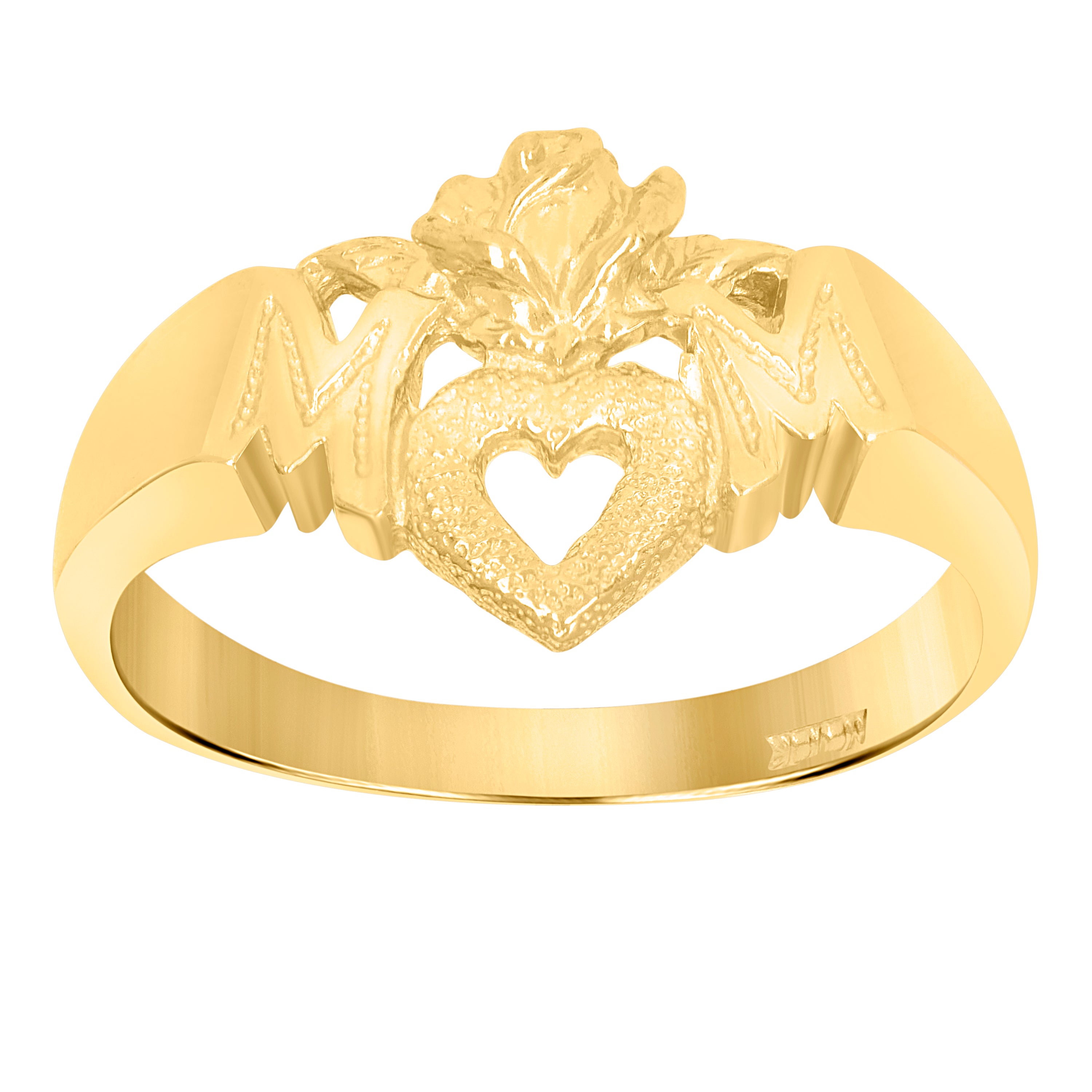 10kt Two-Tone Gold Womens Textured Mom Heart Band Ring