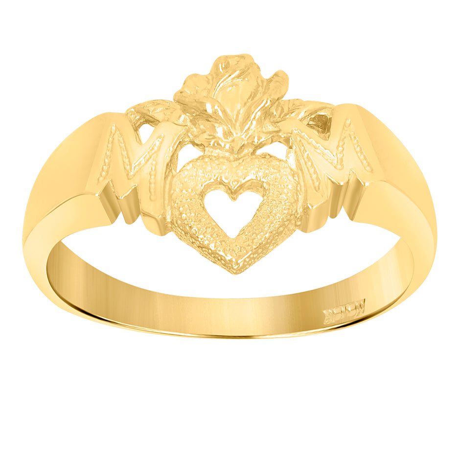 10kt Two-Tone Gold Womens Textured Mom Heart Band Ring