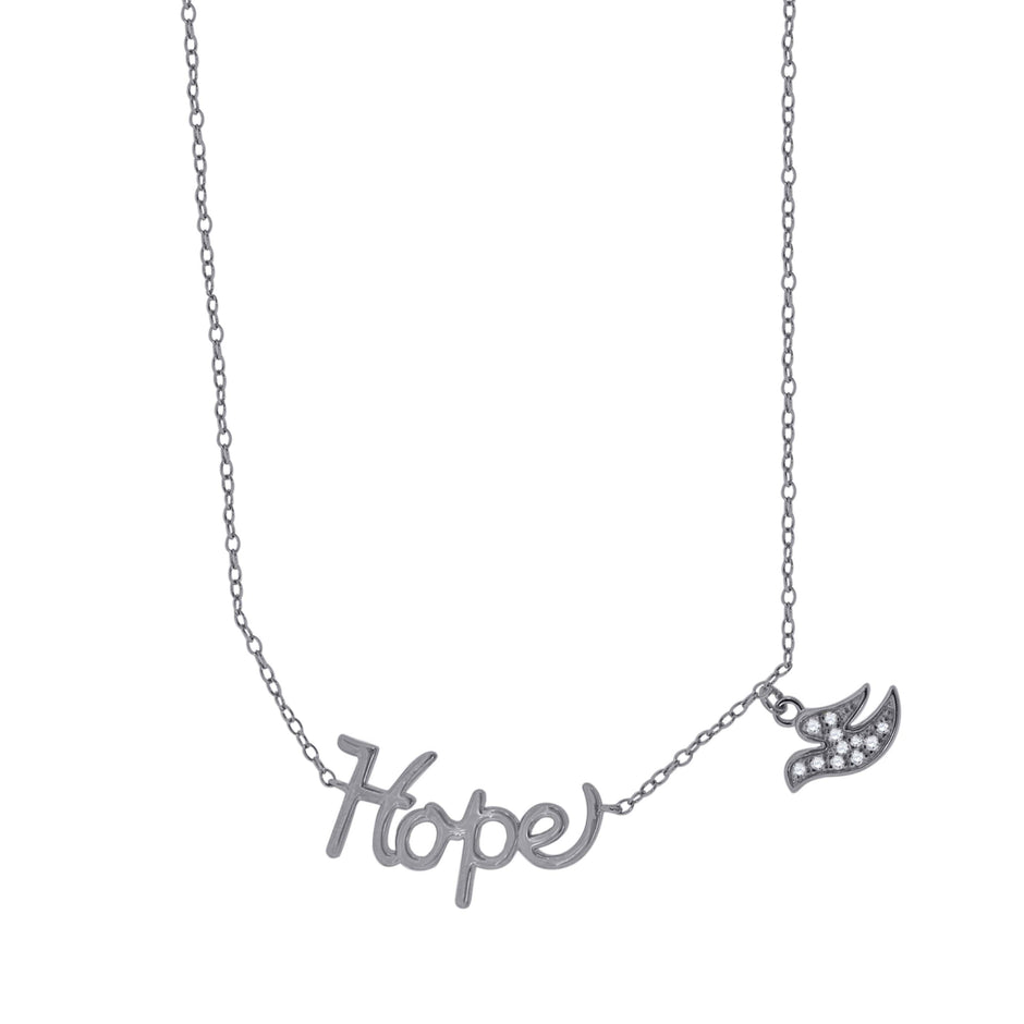 925 Sterling Silver Women Cubic Zirconia Rolo Link Hope With Bird Charm Necklace
