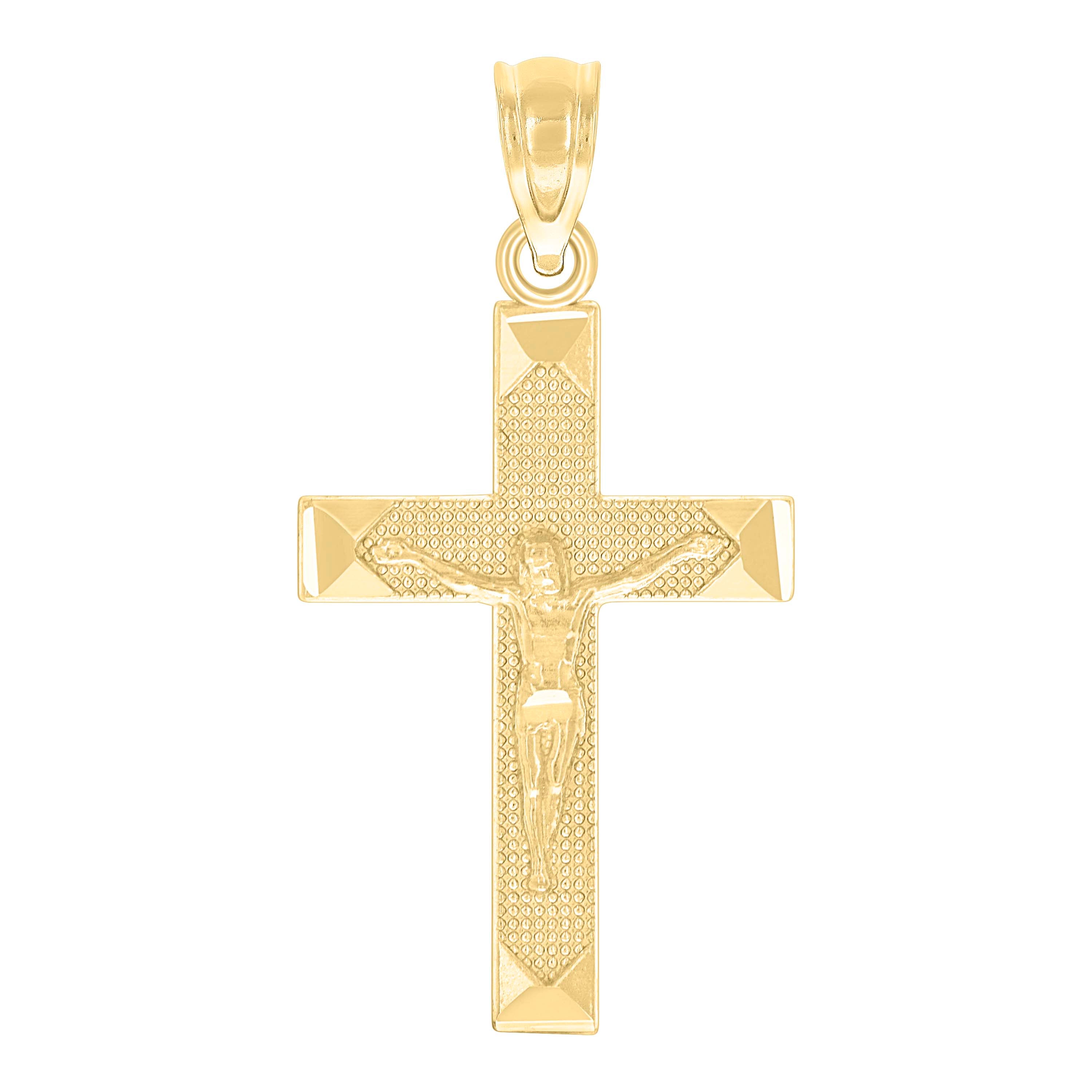 10kt Yellow Gold Mens Textured Crucifix Cross Religious Charm Pendant