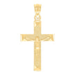 10kt Yellow Gold Mens Textured Crucifix Cross Religious Charm Pendant