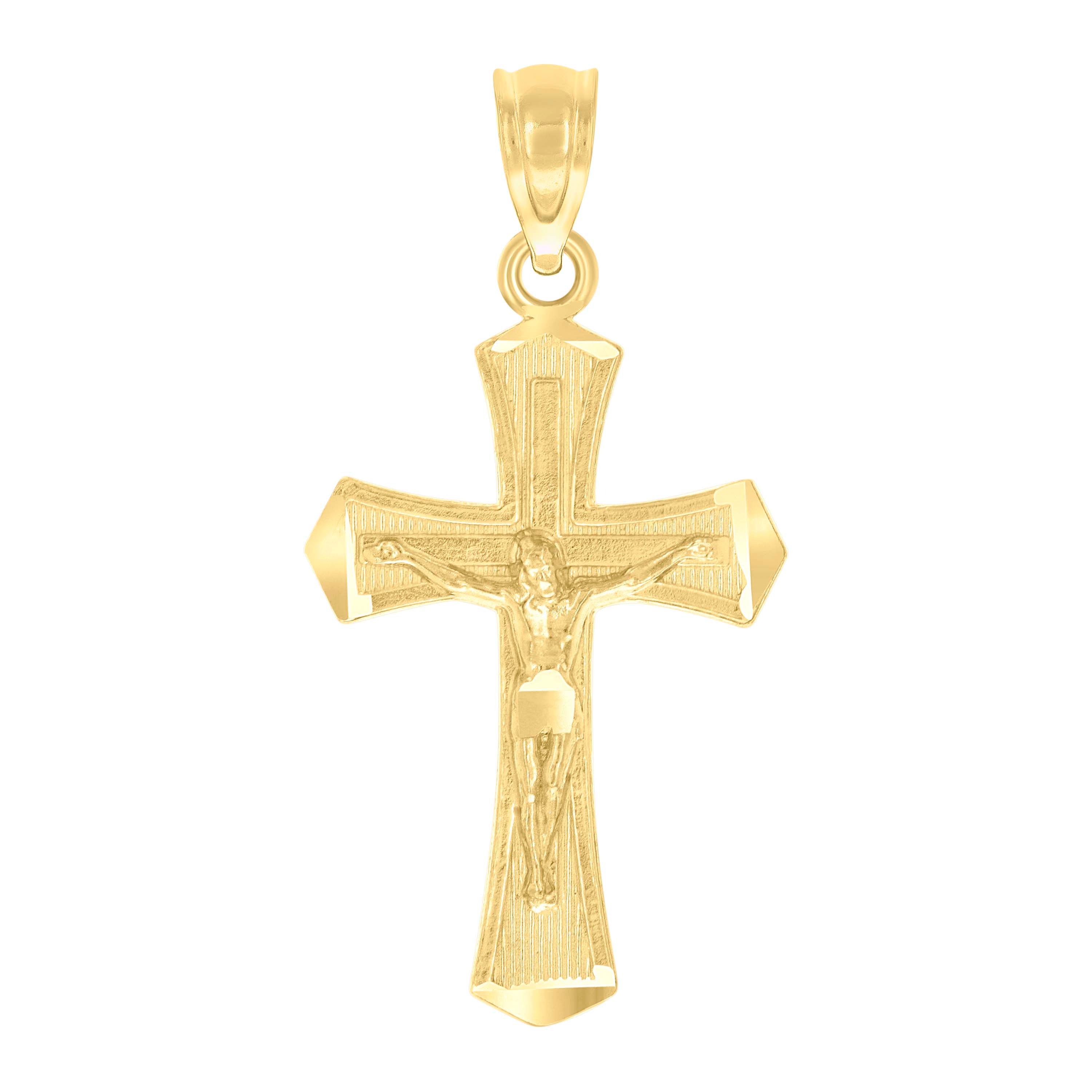 10kt Yellow Gold Mens Textured Crucifix Cross Religious Charm Pendant