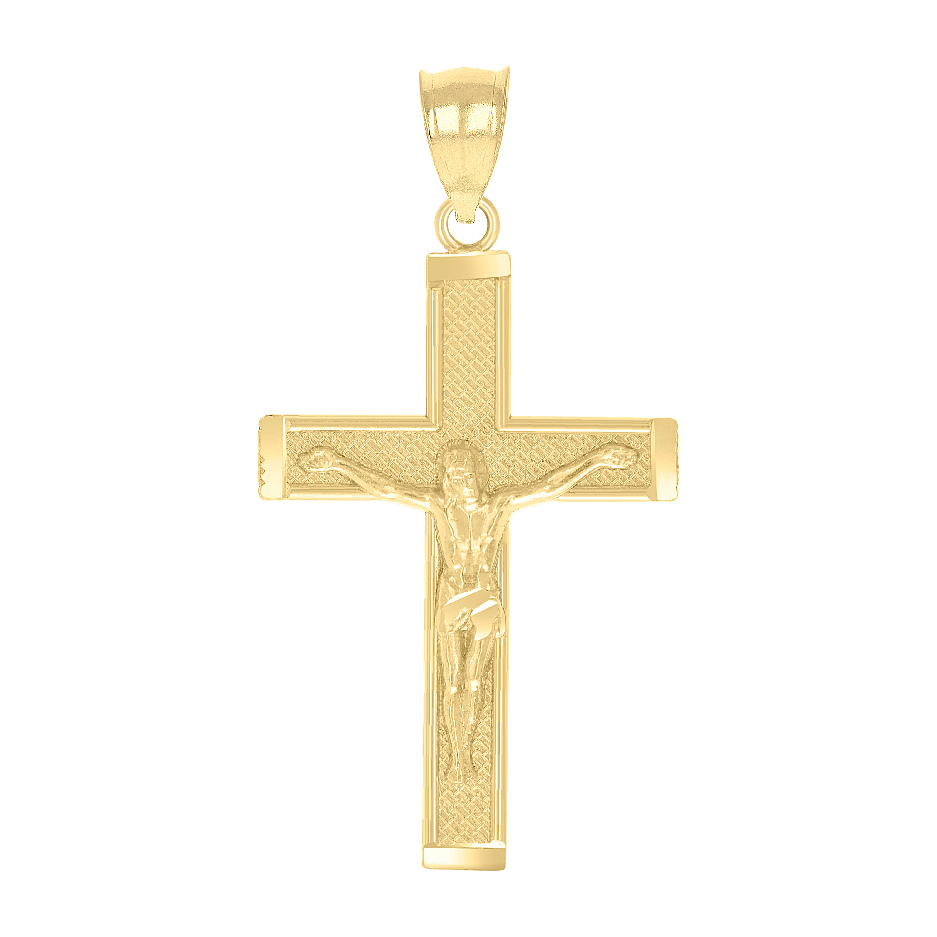 10kt Yellow Gold Diamond-Cut Textured Mens Cross Crucifix Religious Charm Pendant