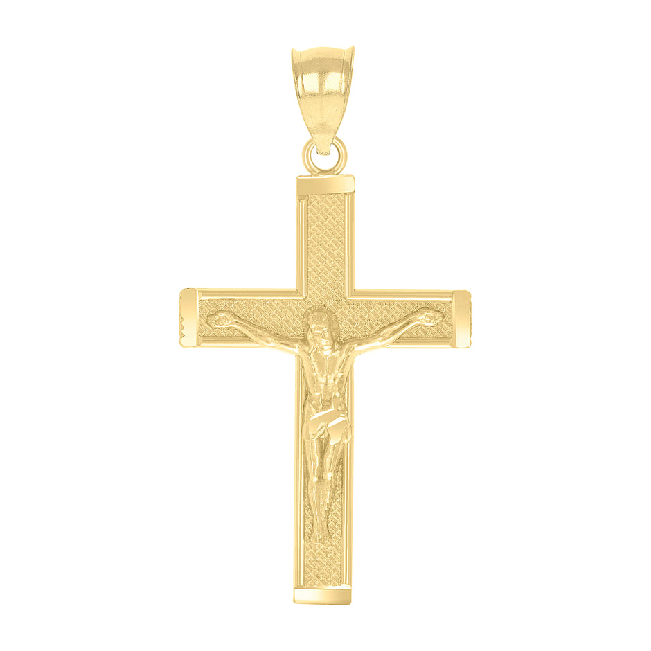 10kt Yellow Gold Diamond-Cut Textured Mens Cross Crucifix Religious Charm Pendant