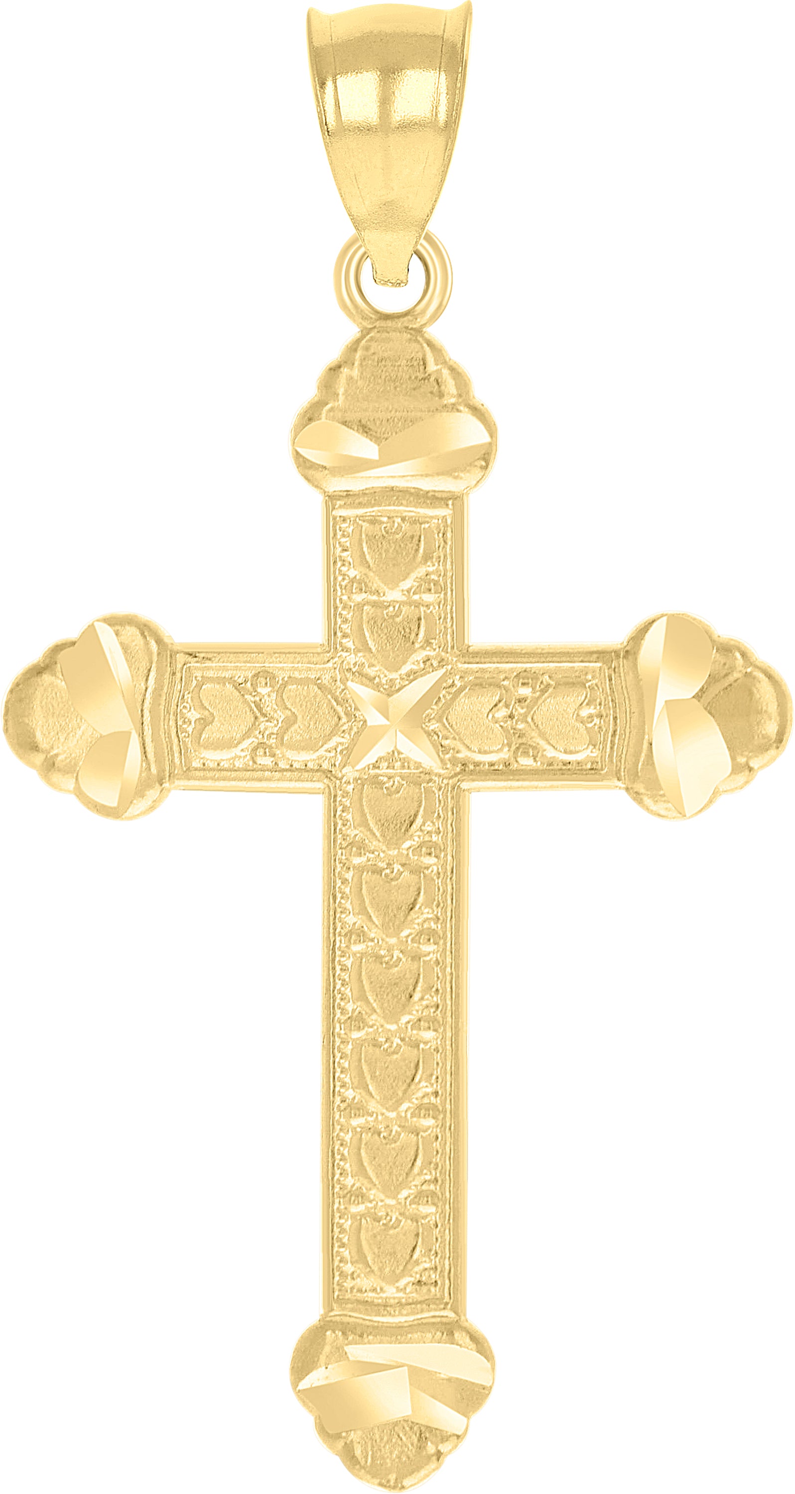 10kt Yellow Gold Diamond-Cut Textured Unisex Cross Religious Charm Pendant