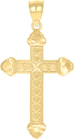10kt Yellow Gold Diamond-Cut Textured Unisex Cross Religious Charm Pendant