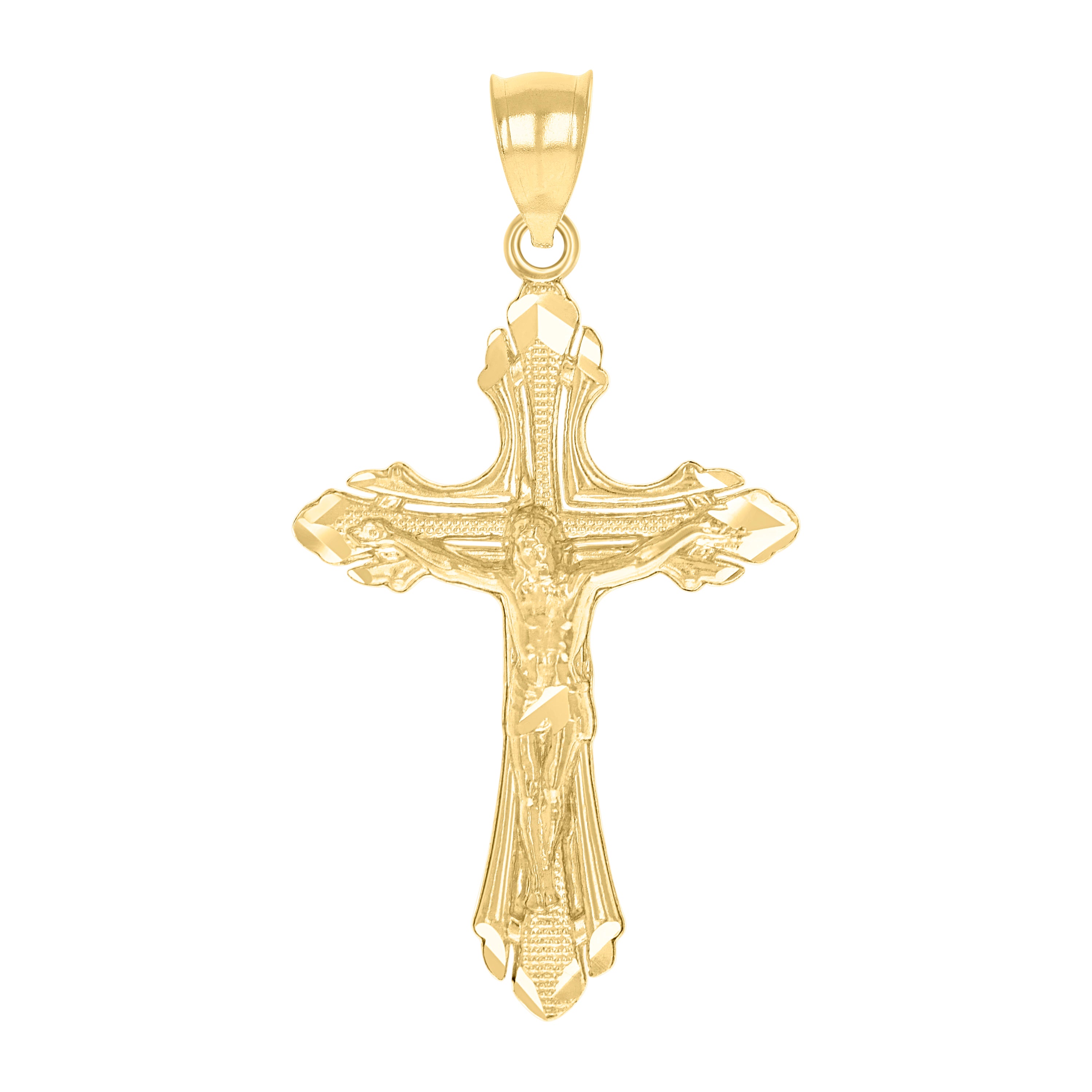 10kt Yellow Gold Mens Textured Crucifix Cross Religious Charm Pendant