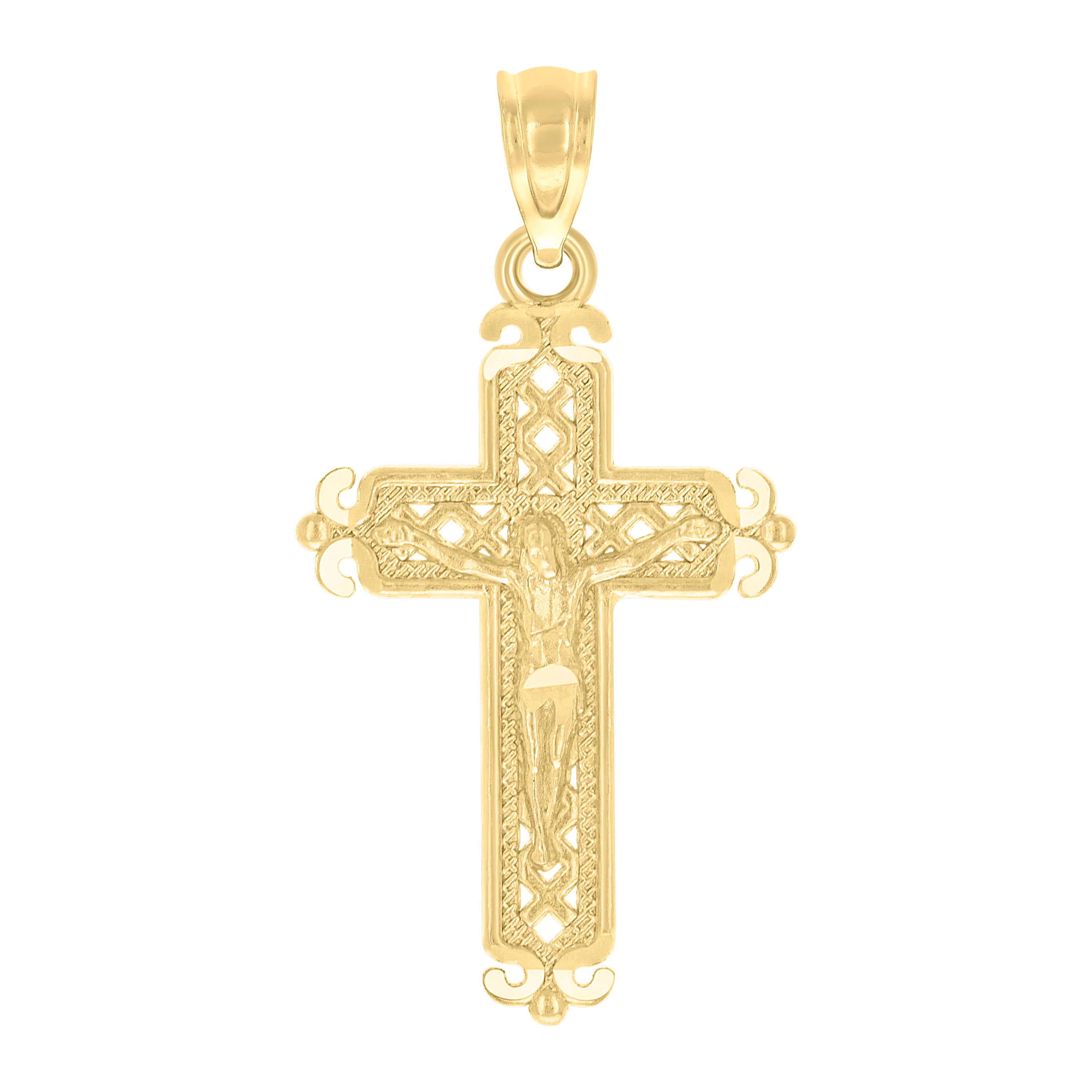 10kt Yellow Gold Diamond-Cut Unisex Cross Crucifix Religious Charm Pendant
