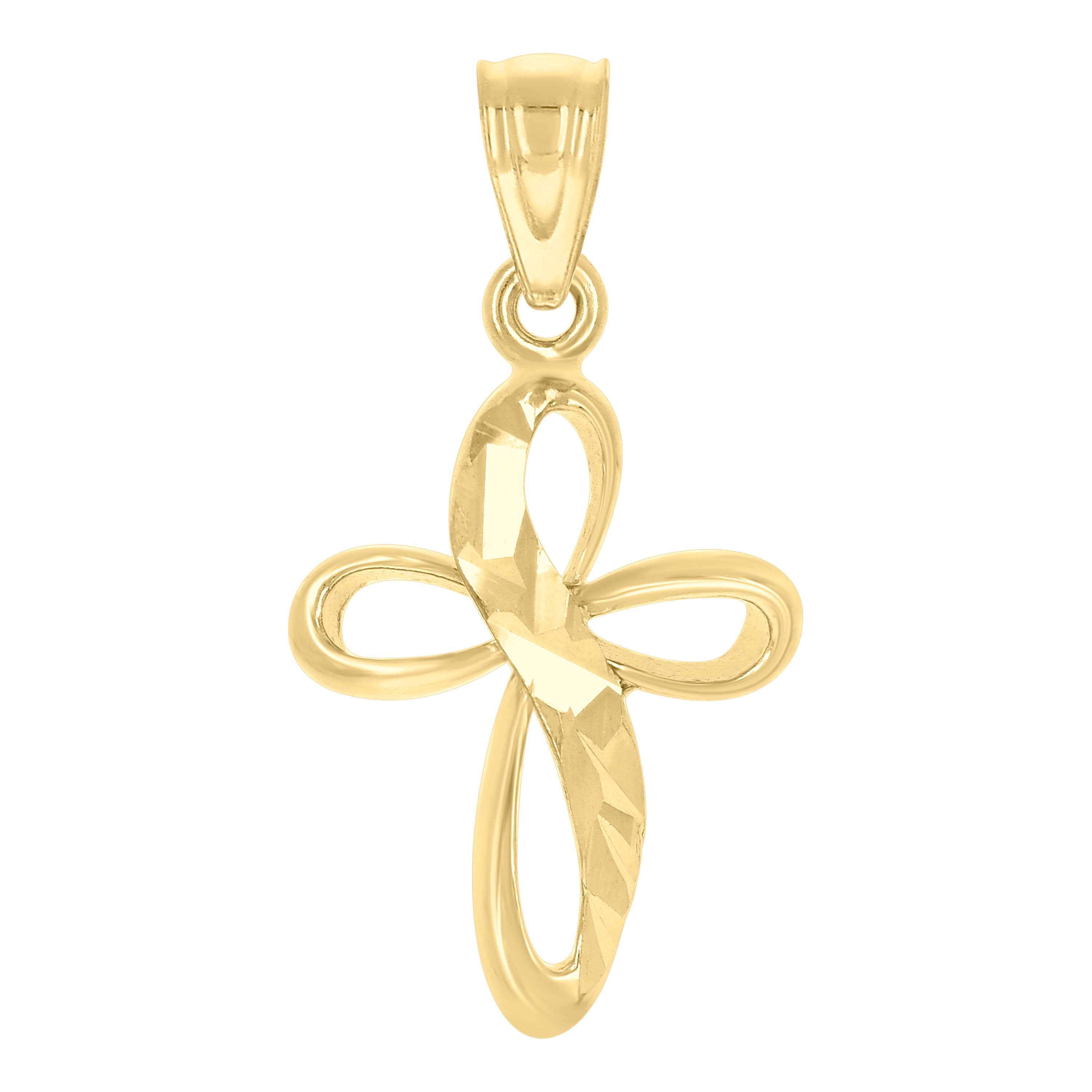 10kt Two-Tone Gold Mens Women Diamond-Cut Cross Religious Charm Pendant