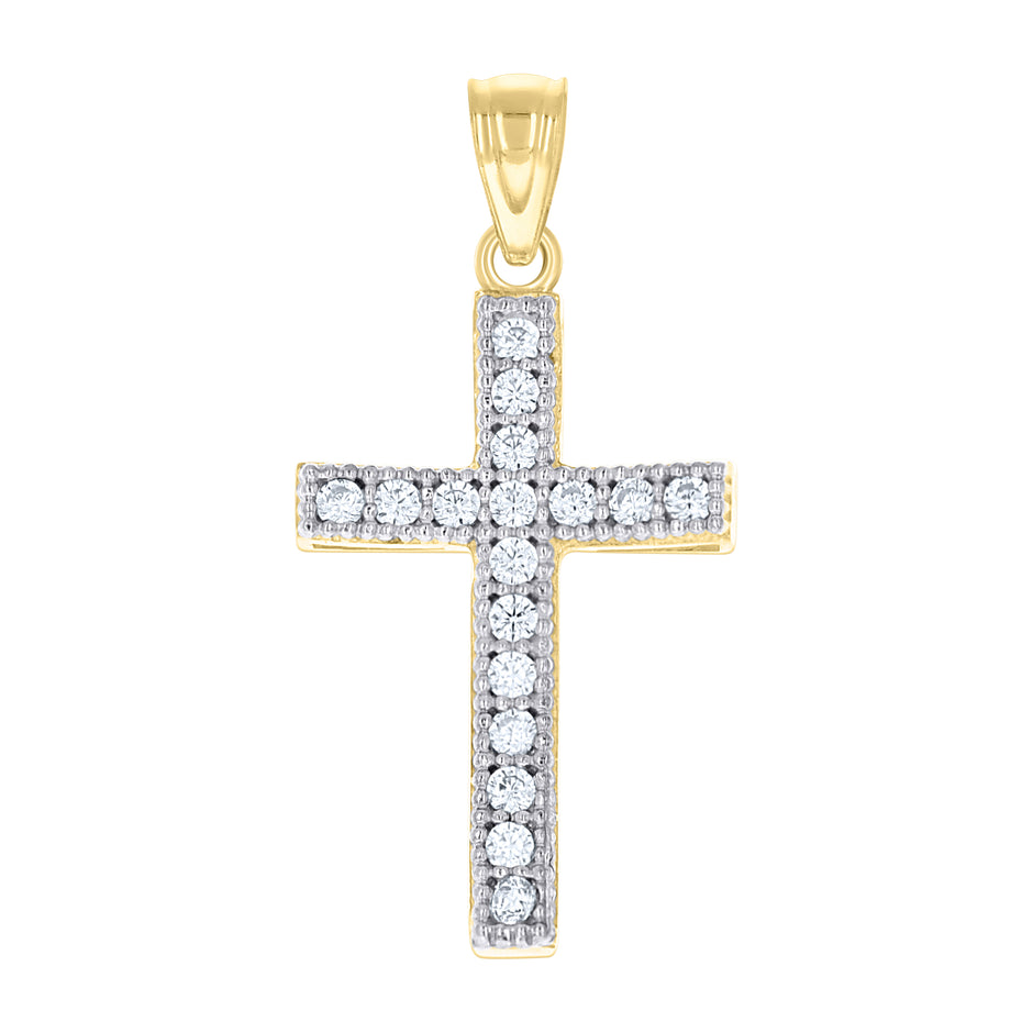 10kt Two-Tone Gold Cubic-Zirconia Unisex Cross Religious Charm Pendant