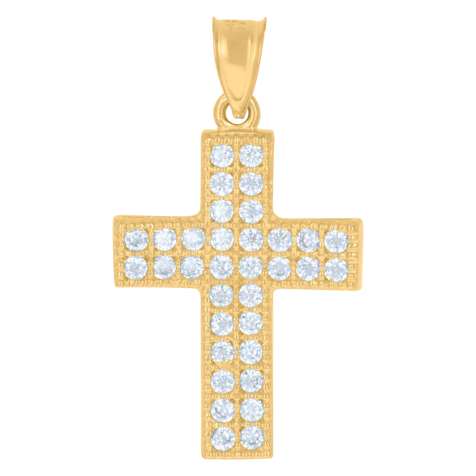 10kt Two-Tone Gold Cubic-Zirconia Unisex Cross Religious Charm Pendant