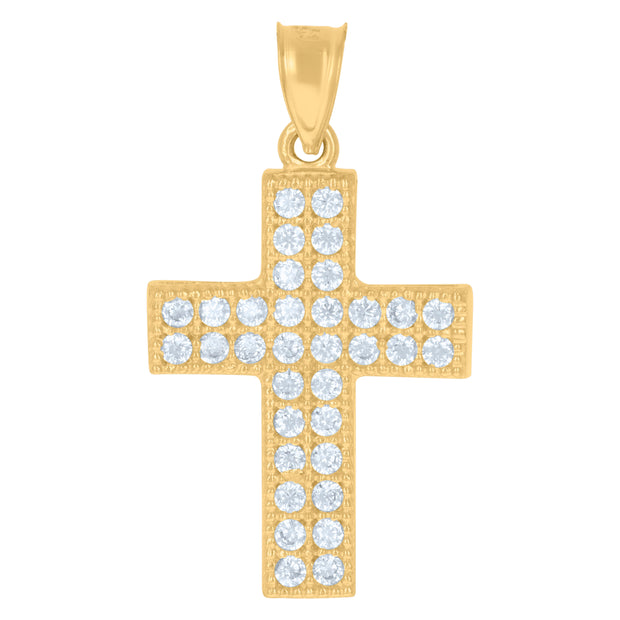 10kt Two-Tone Gold Cubic-Zirconia Unisex Cross Religious Charm Pendant