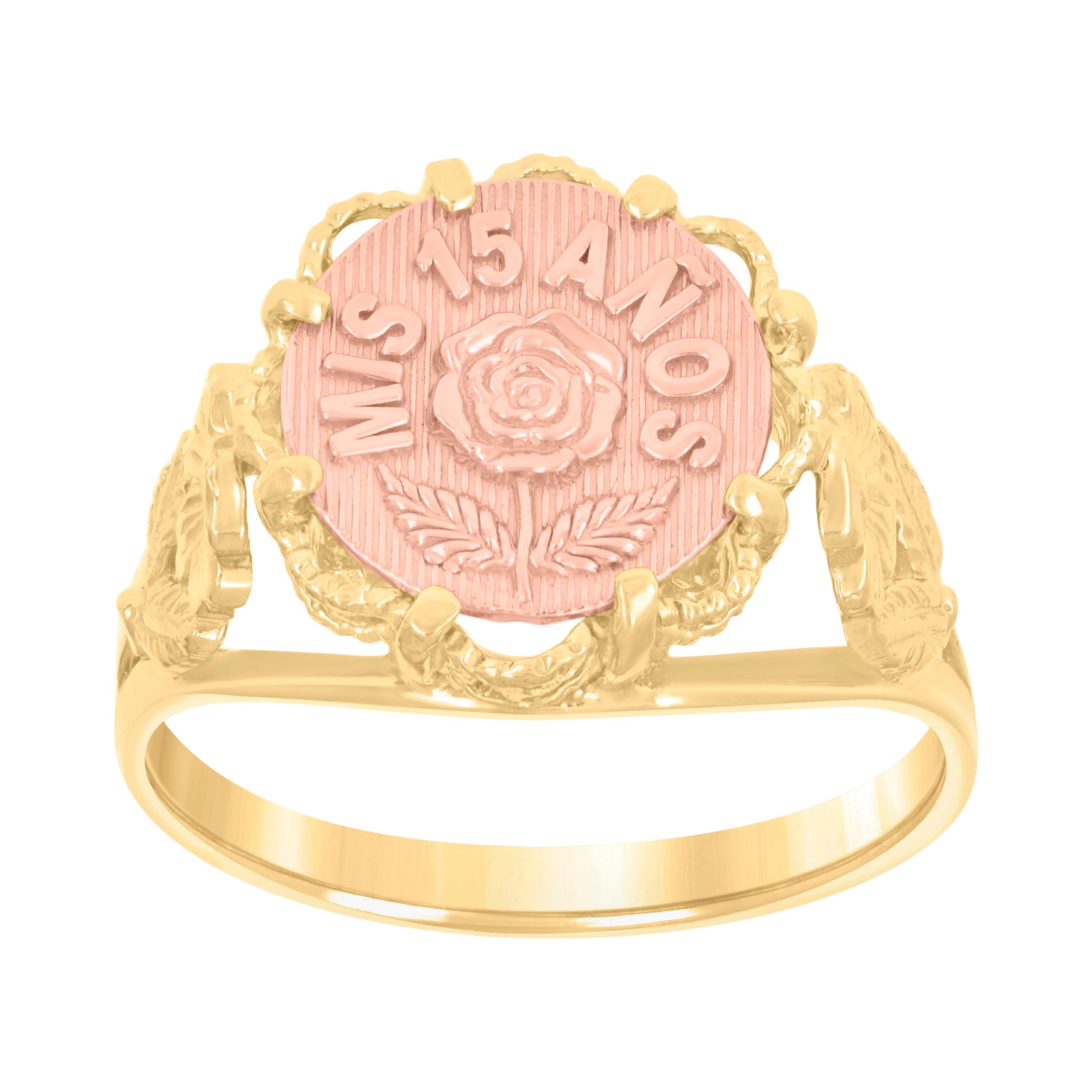 10kt Two-Tone Gold Womens Textured Mis 15 Anos Heart Engagement Ring