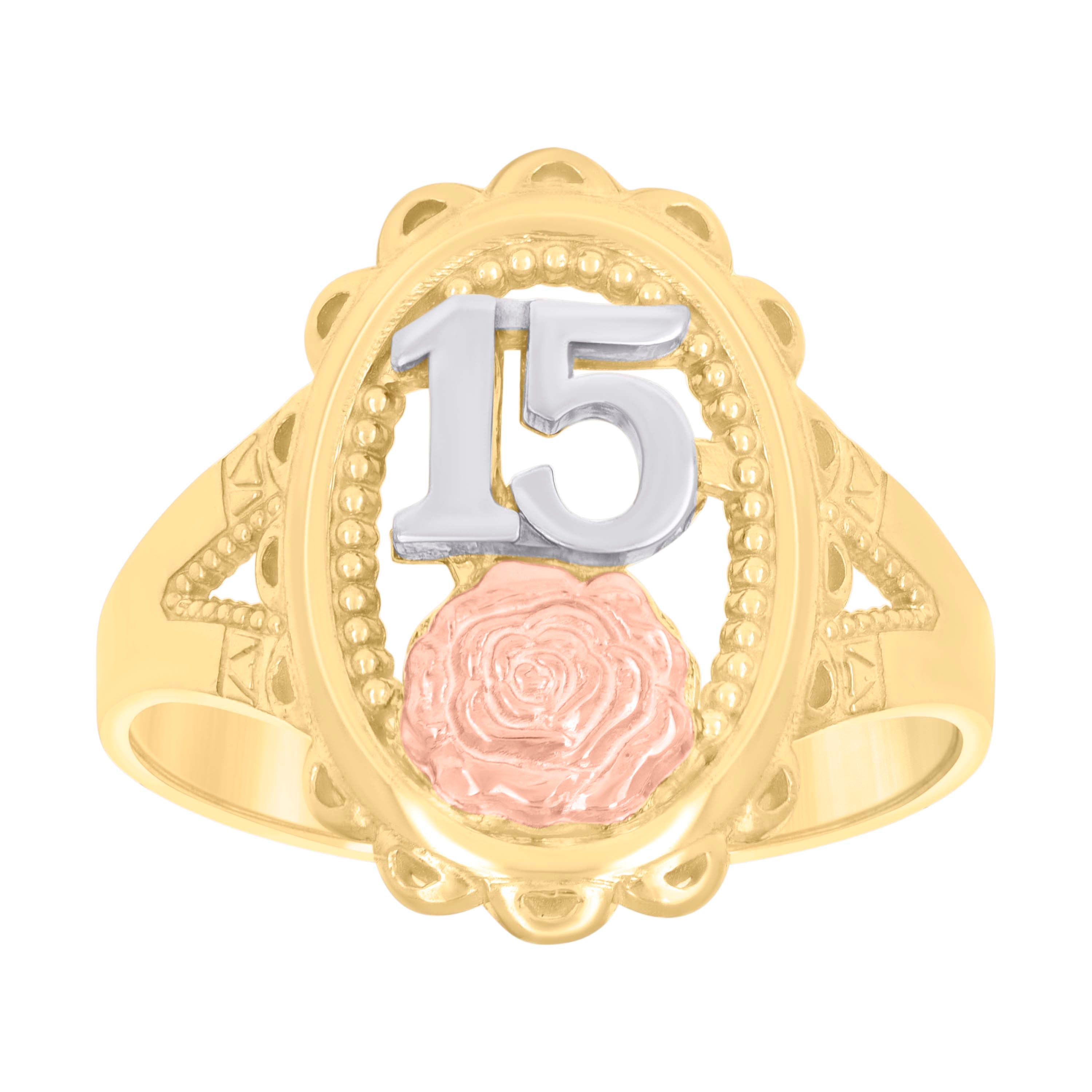10kt Tri-Color Gold Womens Dc 15 Anos Oval Engagement Ring