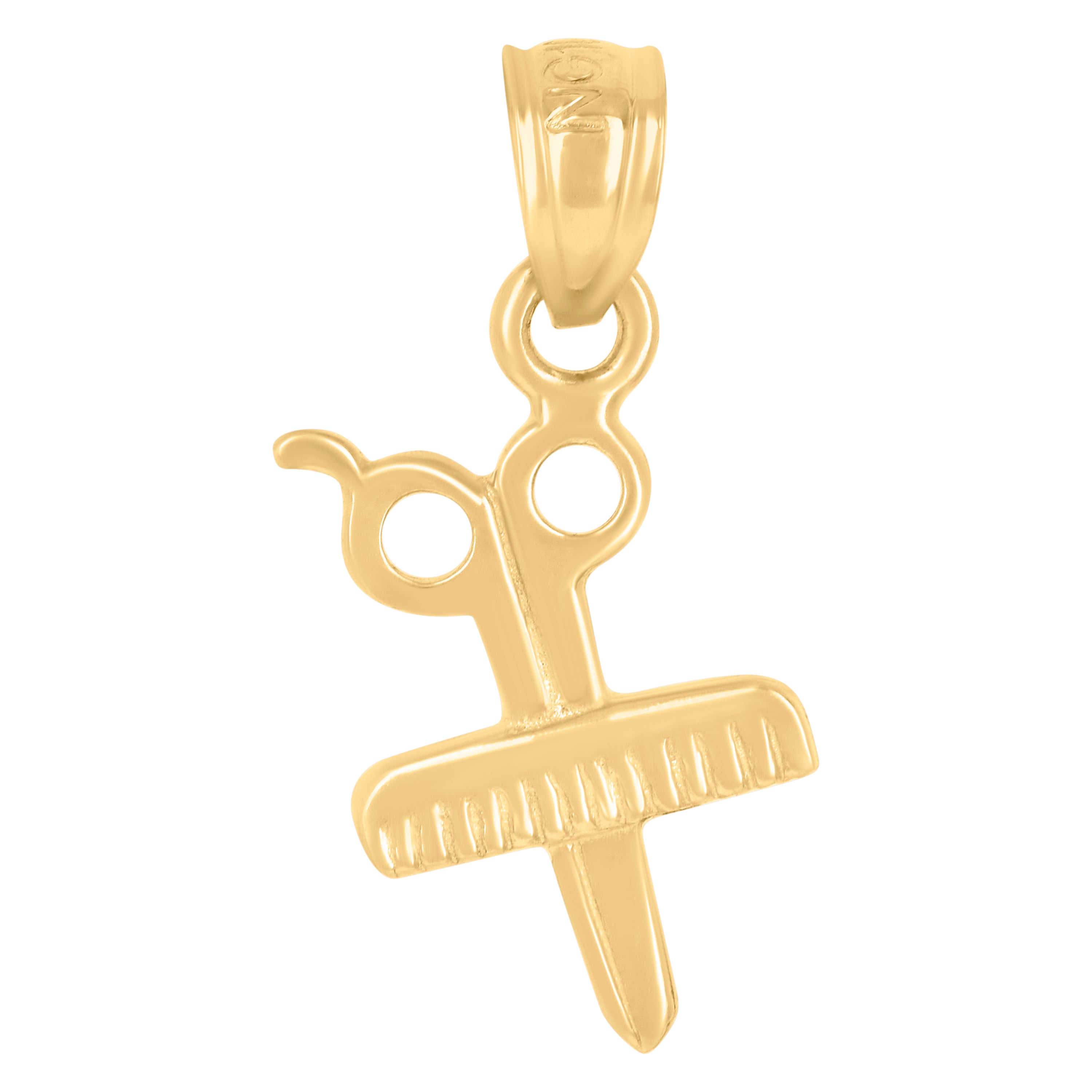 10kt Yellow Gold Unisex Scissors Comb Tools Charm Pendant