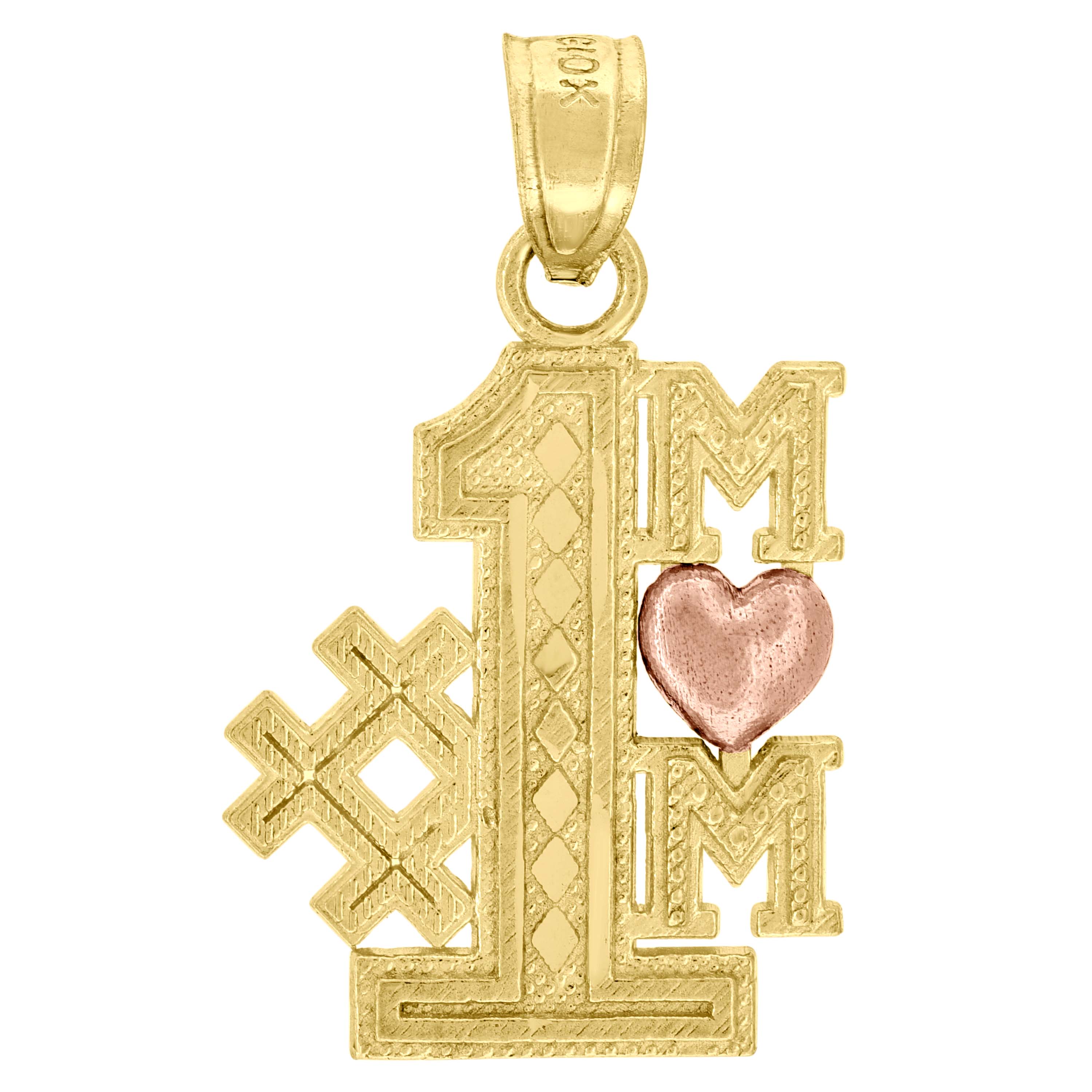 10kt Two-Tone Gold Womens Textured #1 Mom Heart Charm Pendant