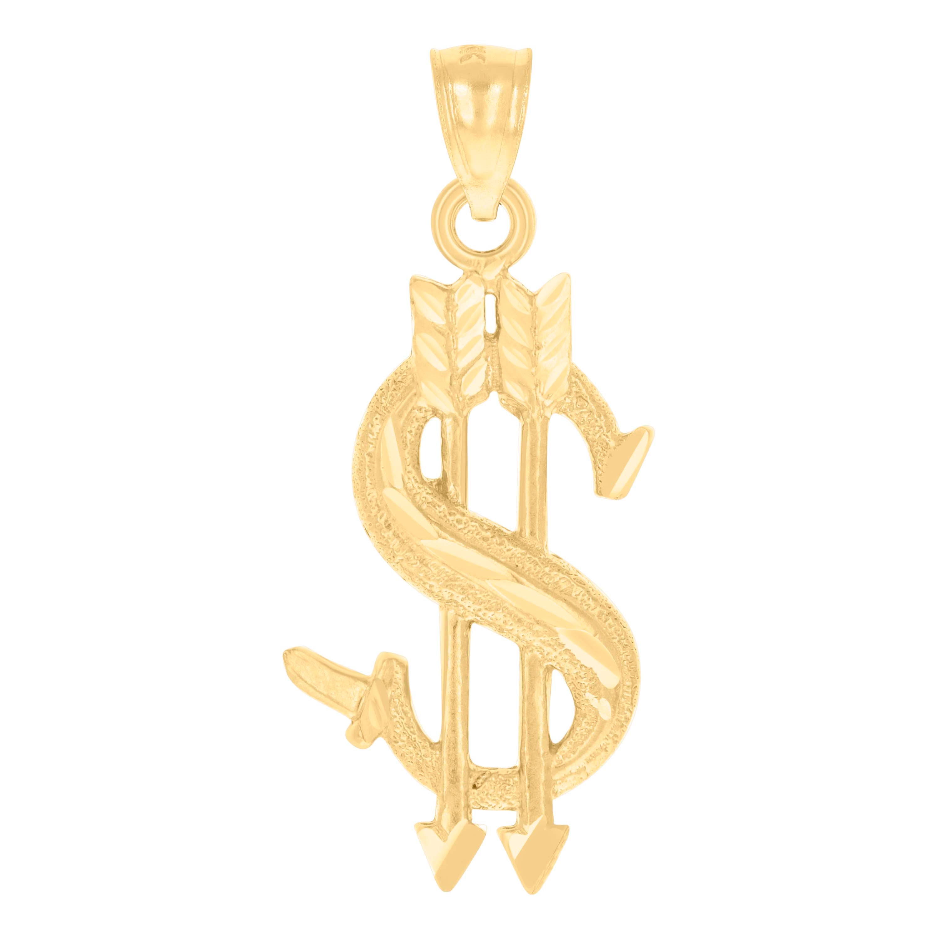 10kt Yellow Gold Mens Dollar Sign With Arrows Charm Pendant