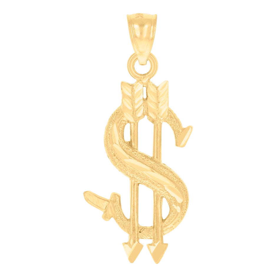 10kt Yellow Gold Mens Dollar Sign With Arrows Charm Pendant
