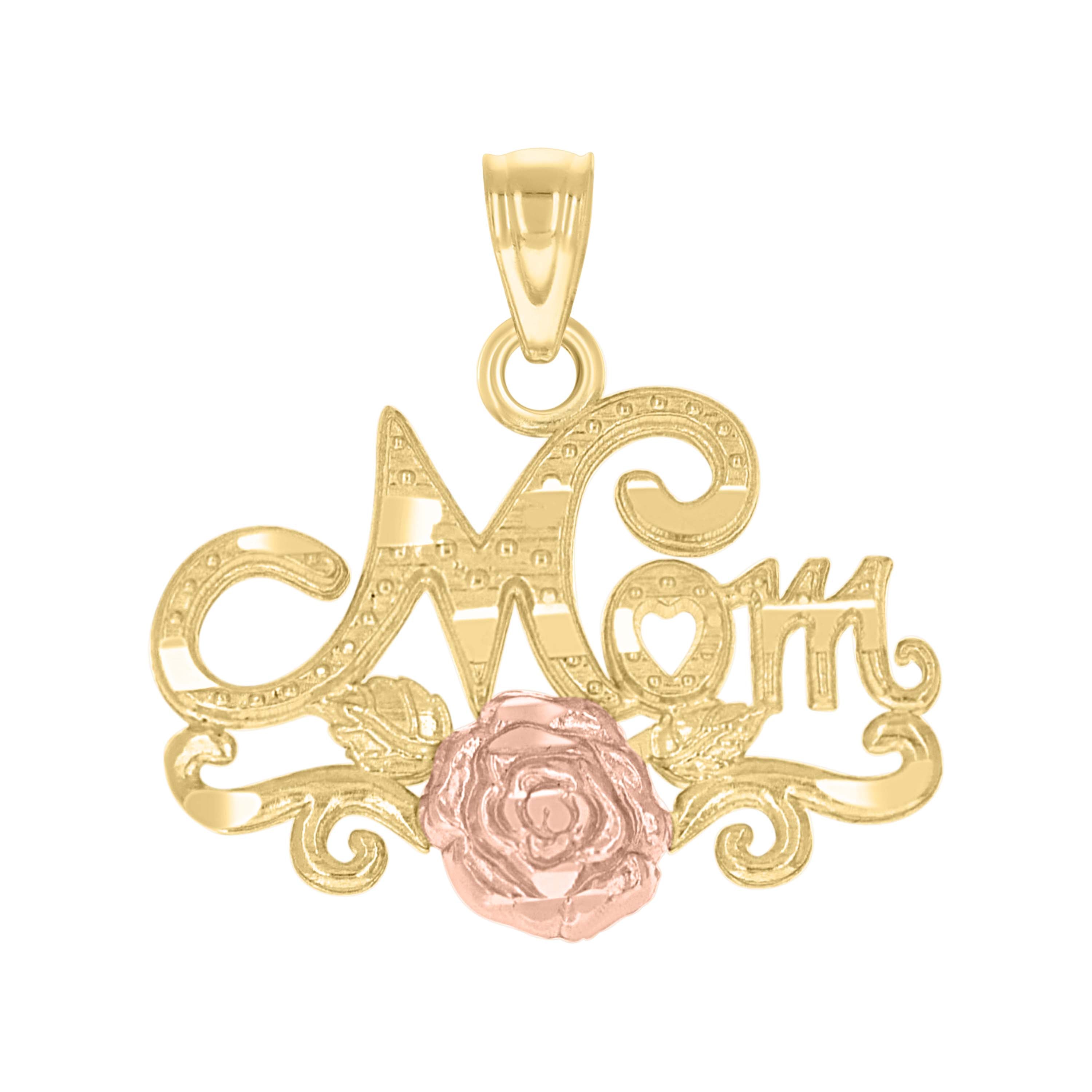 10kt Gold Two-Tone Diamond-Cut Womens Mom Rose Letters & Words Charm Pendant