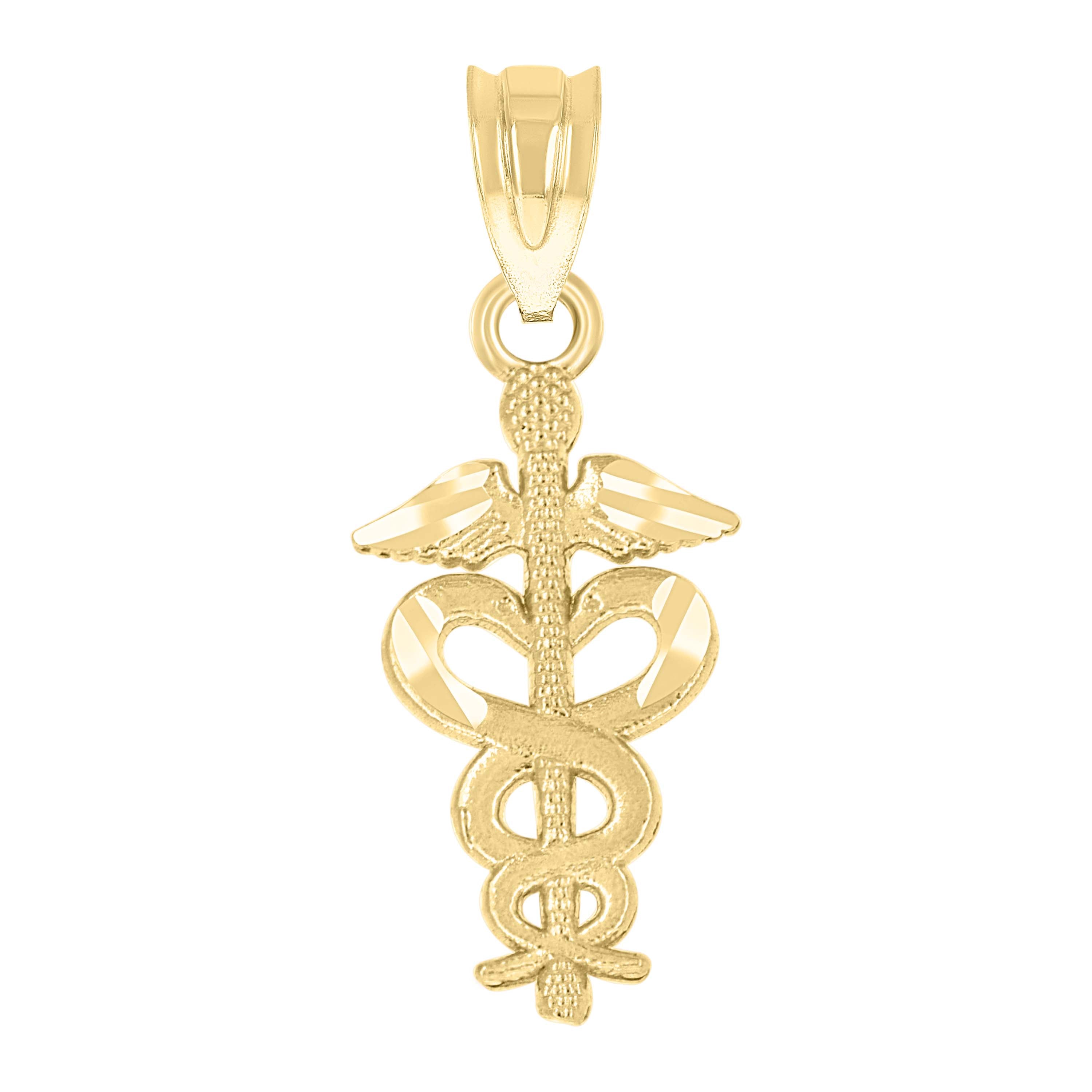 10kt Yellow Gold Diamond-Cut Unisex Registered Nurse Badge Charm Pendant