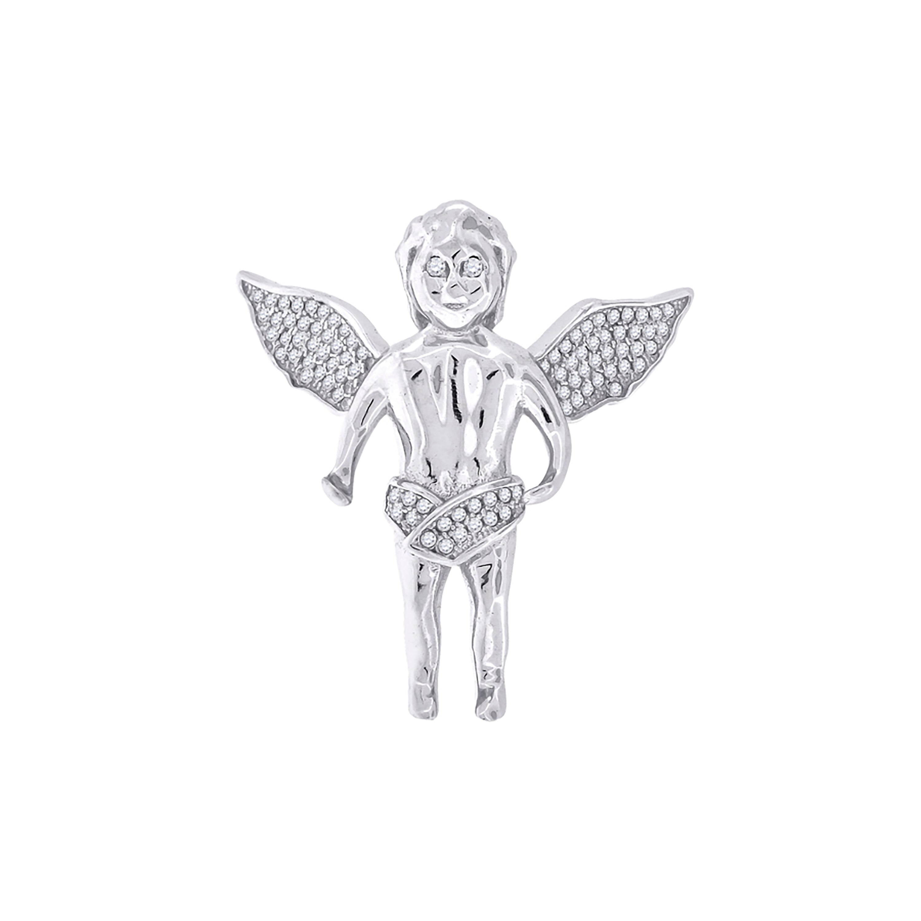 925 Sterling Silver Mens Cubic Zirconia Religious Praying Angel Charm Pendant