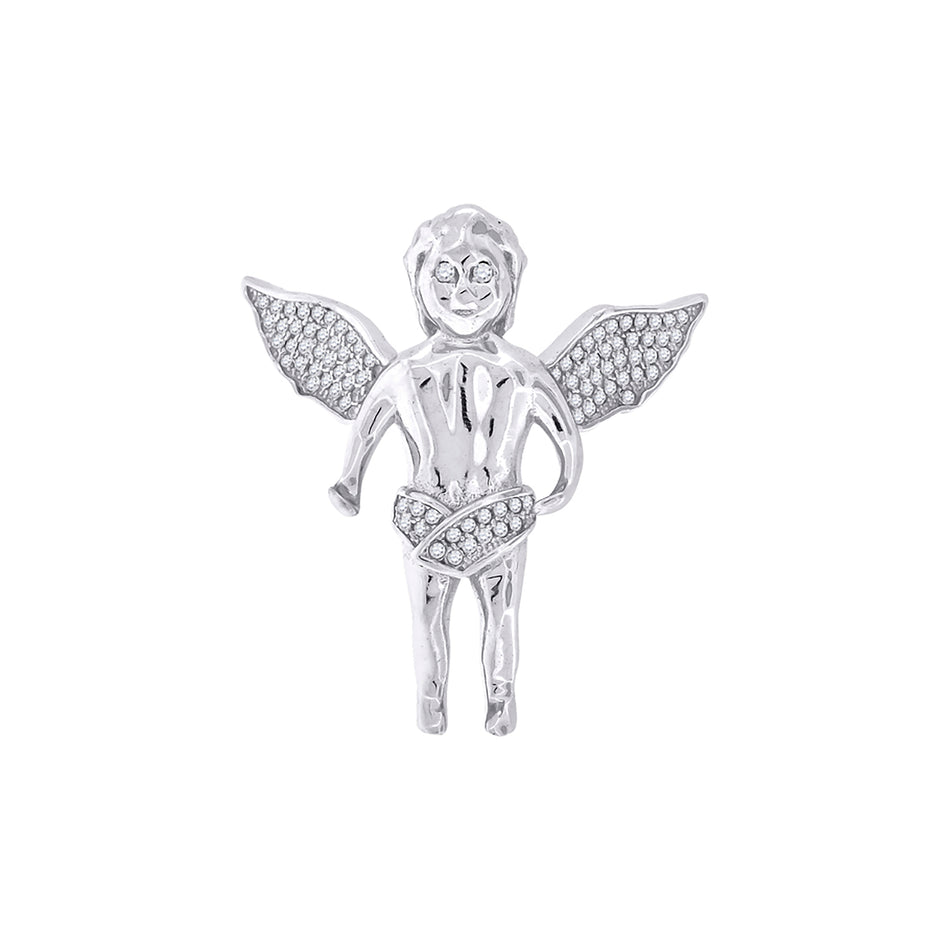 925 Sterling Silver Mens Cubic Zirconia Religious Praying Angel Charm Pendant