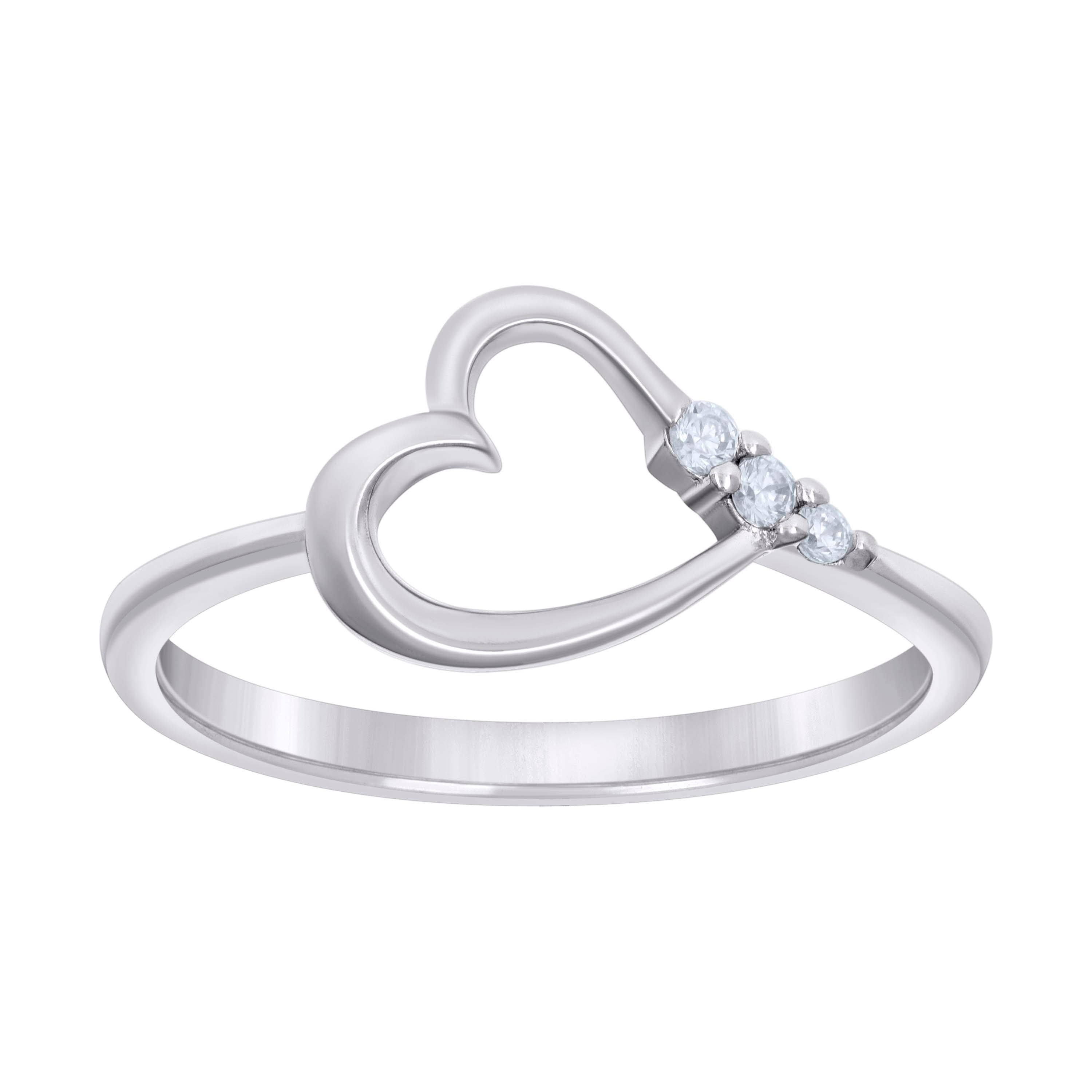 925 Sterling Silver Womens Cubic-Zirconia Heart Ring Size 7 - SLV-55649