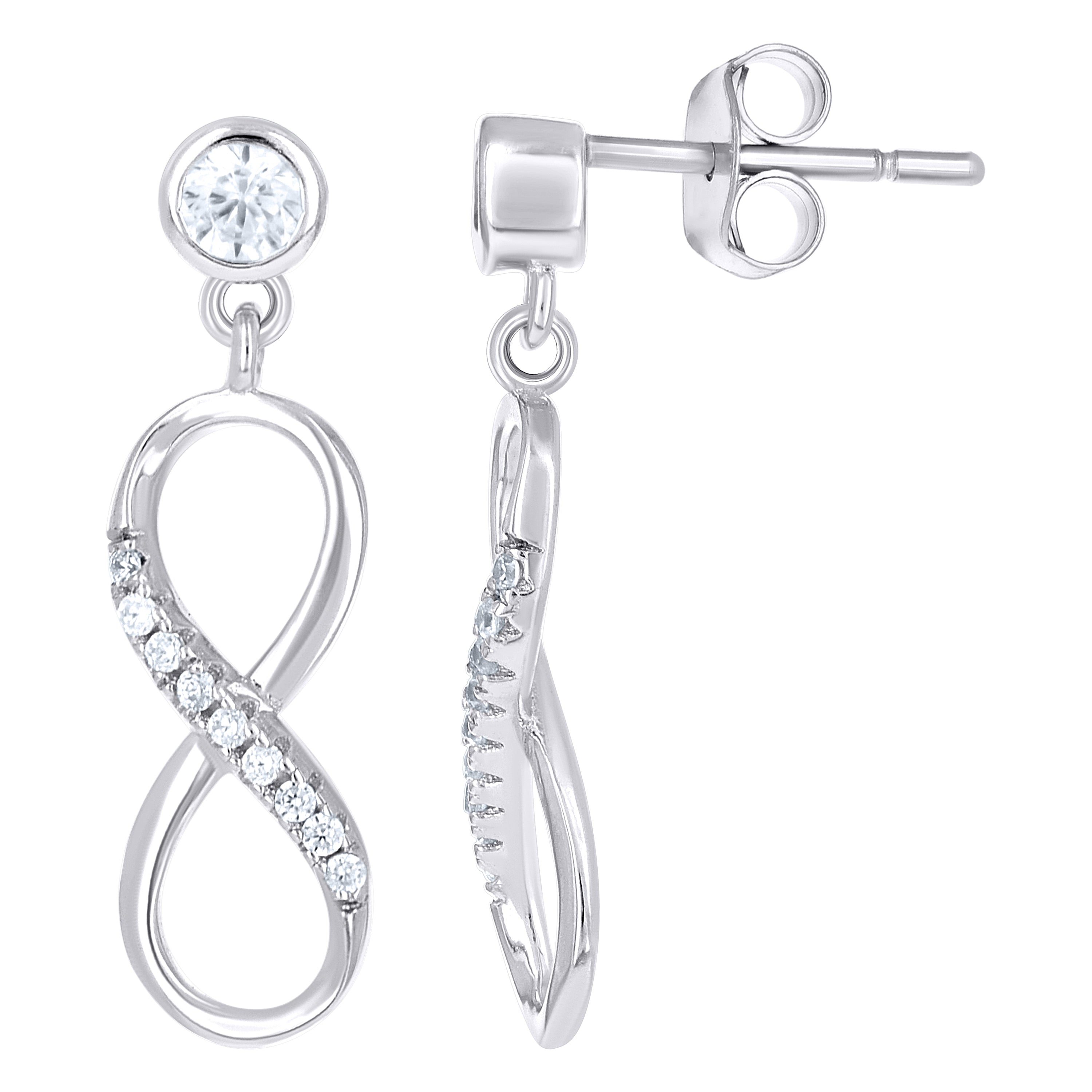 925 Sterling Silver Womens Cubic Zirconia Infinity Dangle Earrings